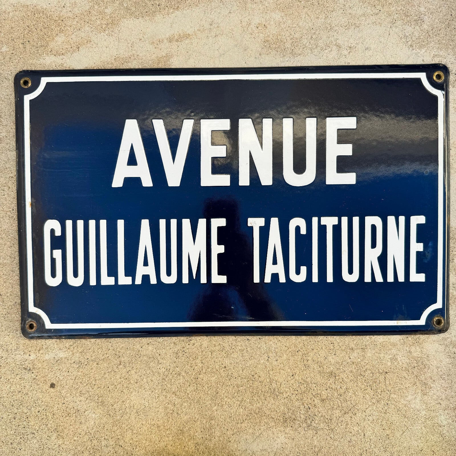 French Enamel Street Sign Avenue Guillaume Taciturne Vintage Blue 13042442 Fleamarketfrance