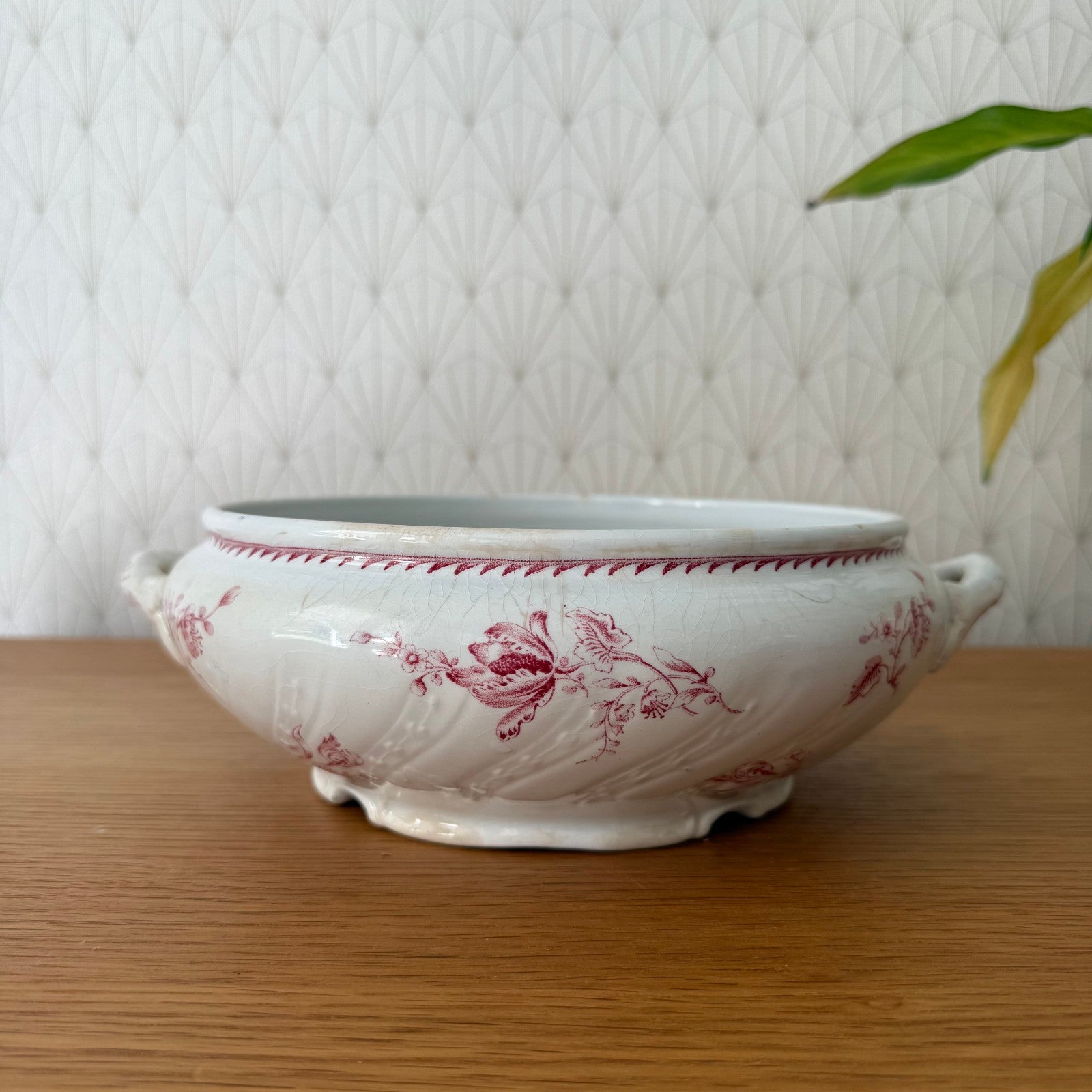 French Luneville Tureen Pink Floral Transferware Earthenware Bowl 03092510 Luneville