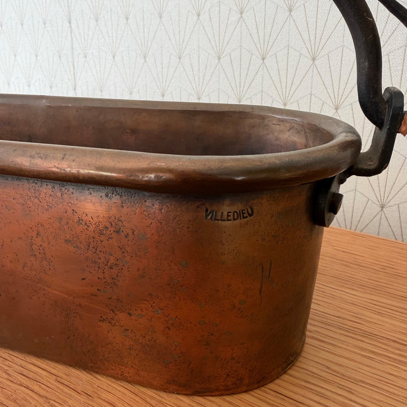 Antique French Copper Fish Kettle Poacher Villedieu Iron Handles 42cm 13012619 Fleamarketfrance : French vintage and antique decor