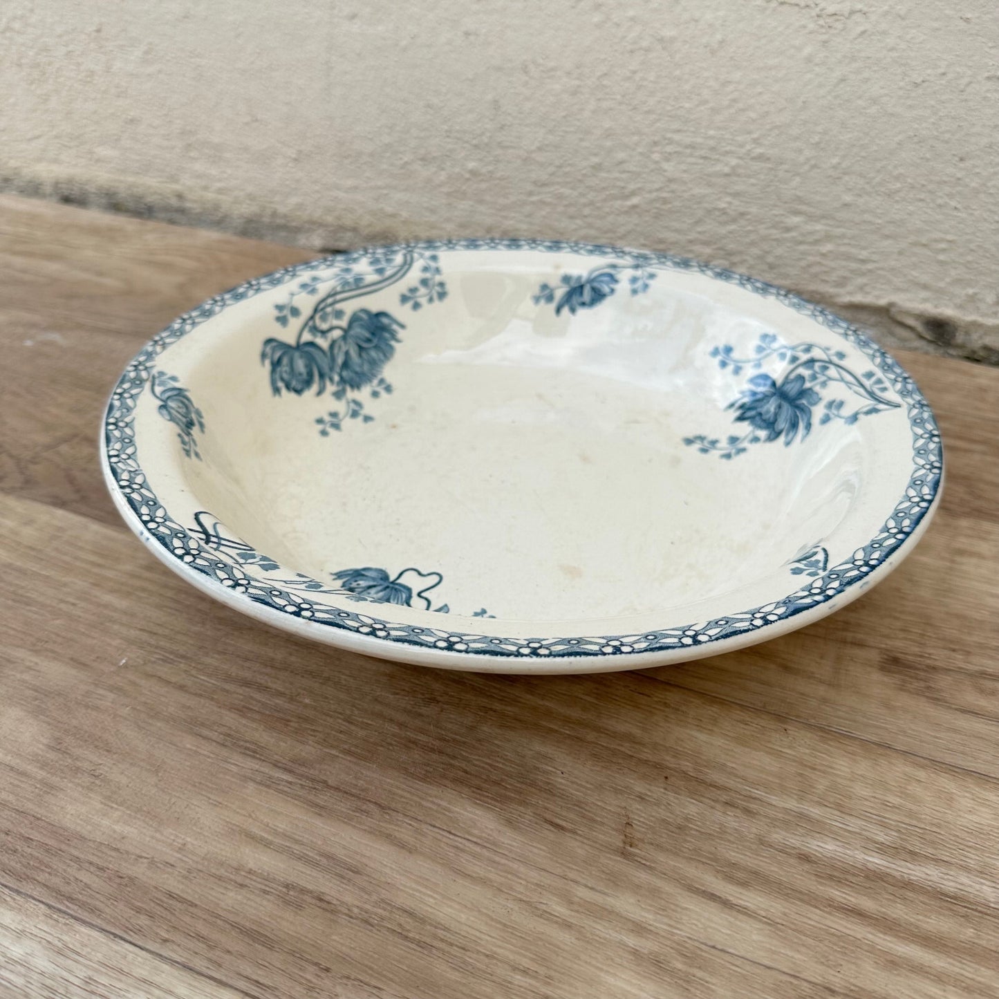 Antique French Faience Bowl Blue White Sarreguemines Royat 27cm 1209248 Fleamarketfrance