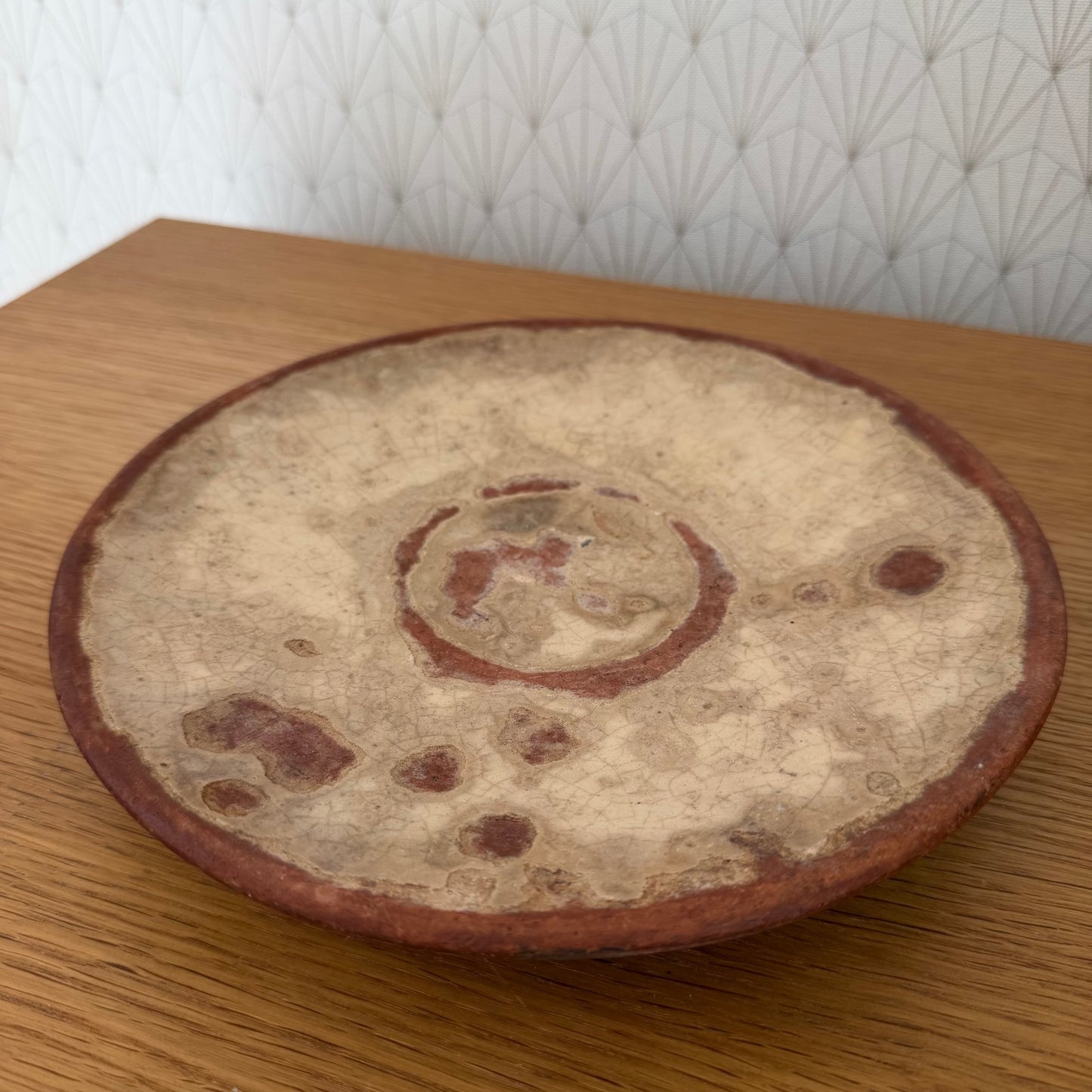 Antique yellow glazed French Pottery Plate omelette turner plate 0111251