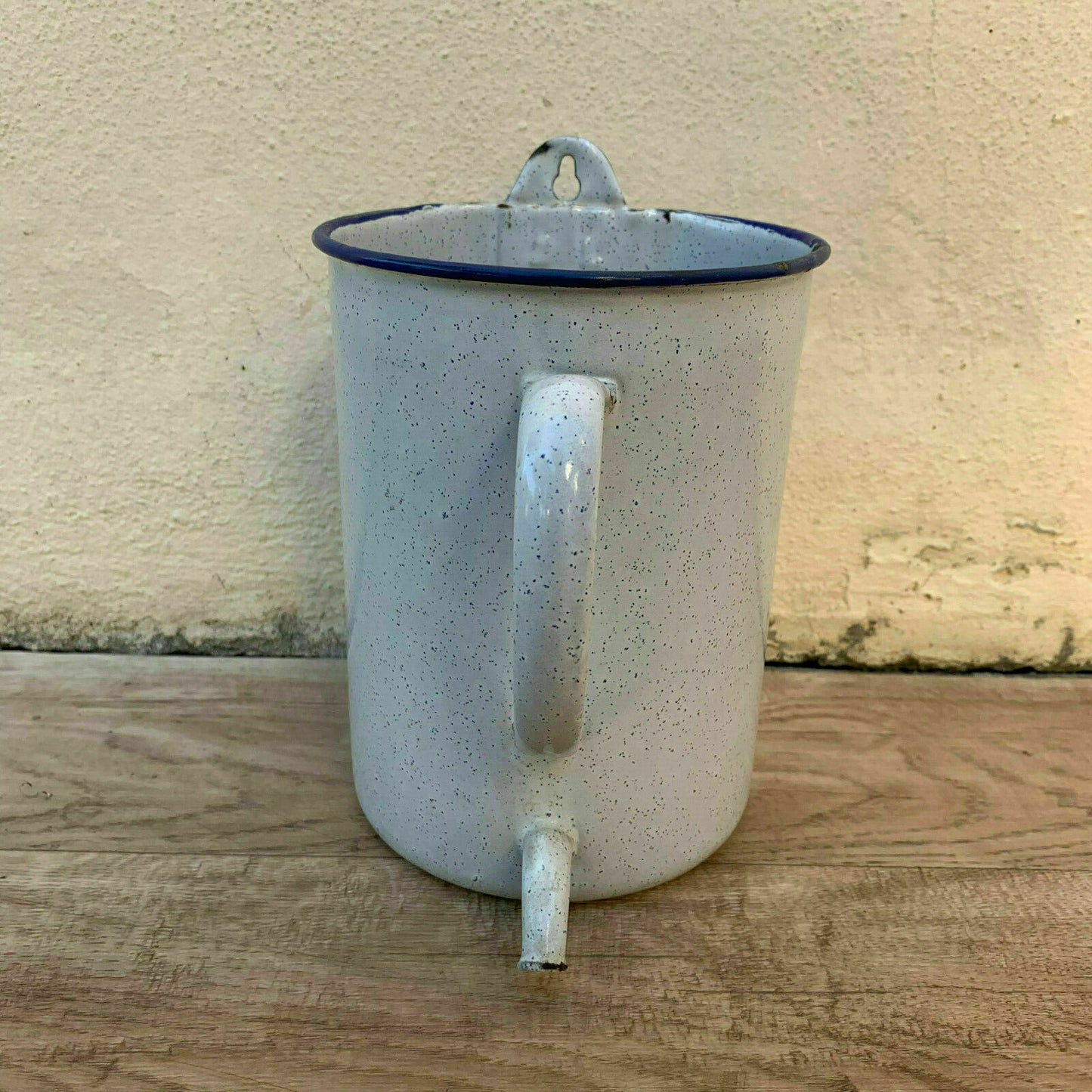 French Vintage Enamelware Medical Irrigator Douche White Blue Rim 10161920 Unbranded