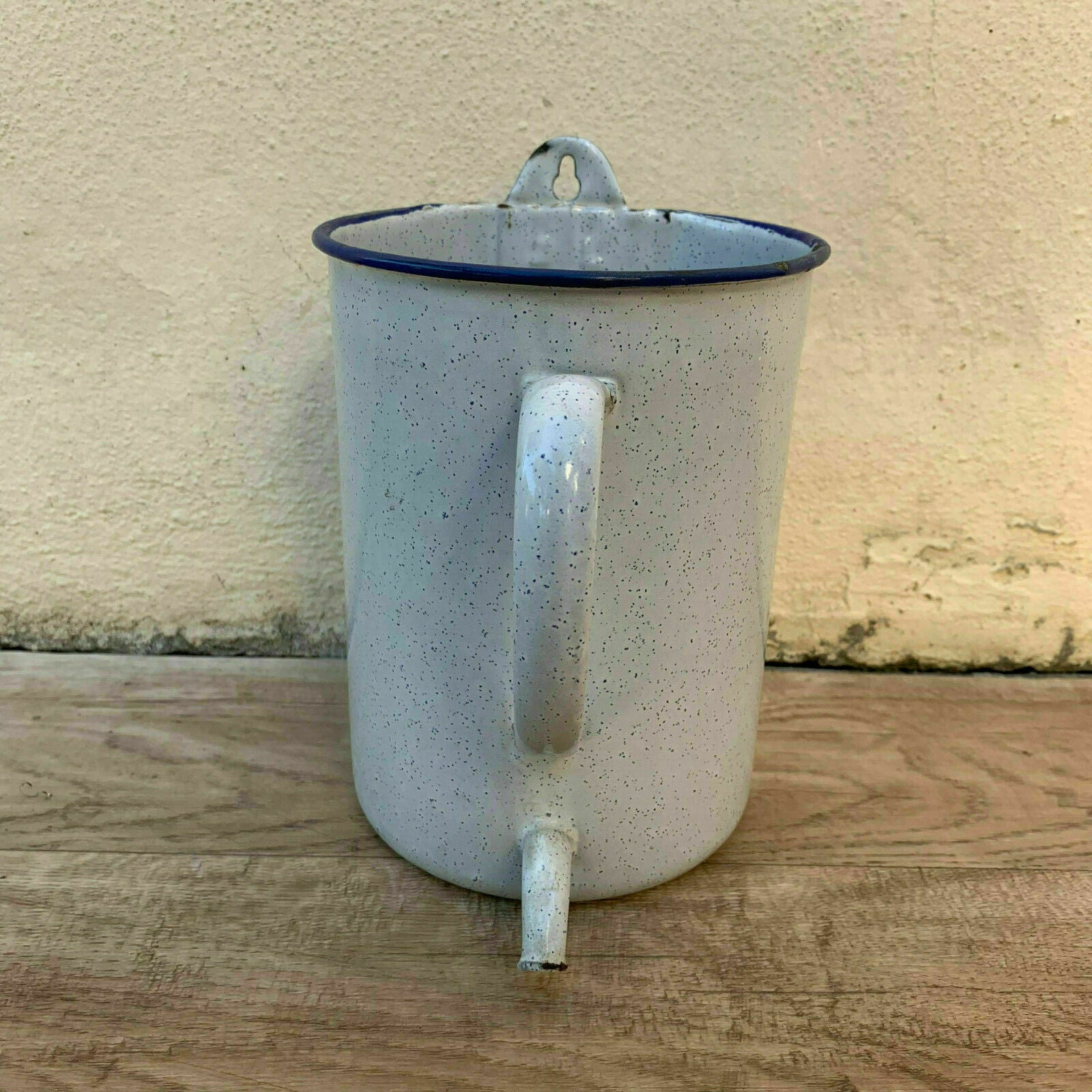French Vintage Enamelware Medical Irrigator Douche White Blue Rim 10161920 Unbranded