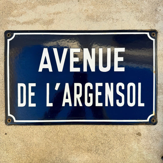 French Street Sign Avenue de l'Argensol Enamel Blue White Vintage 13042418 Fleamarketfrance