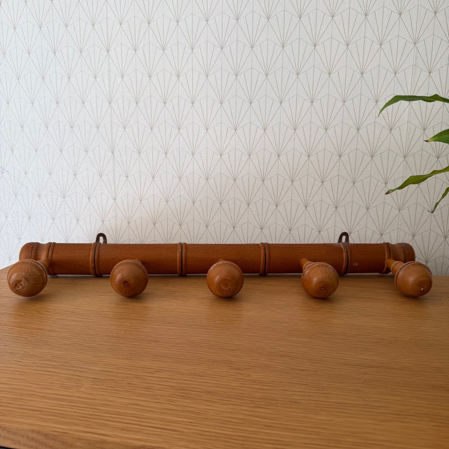 Antique Wooden French Coat Hook Hat 5 Pegs Hanger Faux Bamboo rack 2409253