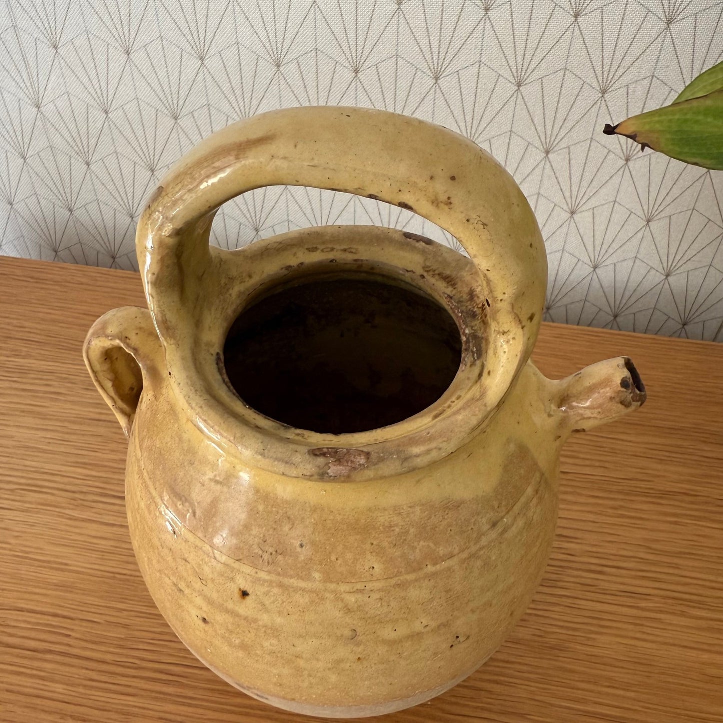 Antique French Yellow Glazed Terra-cotta Gargoulette Water Jug Confit 3008255