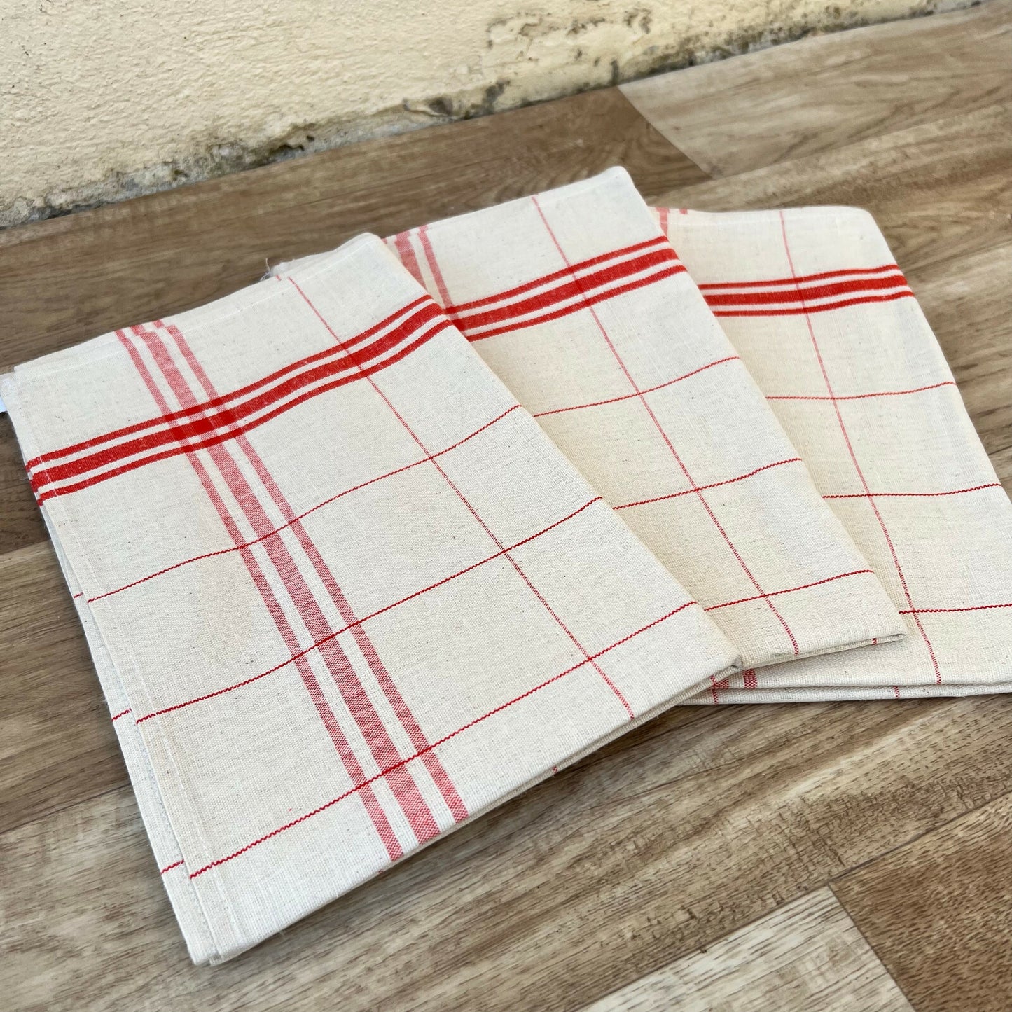 French Linen Tea Towels Red Stripe Kitchen Vintage Set of 3 25022214 Unbranded