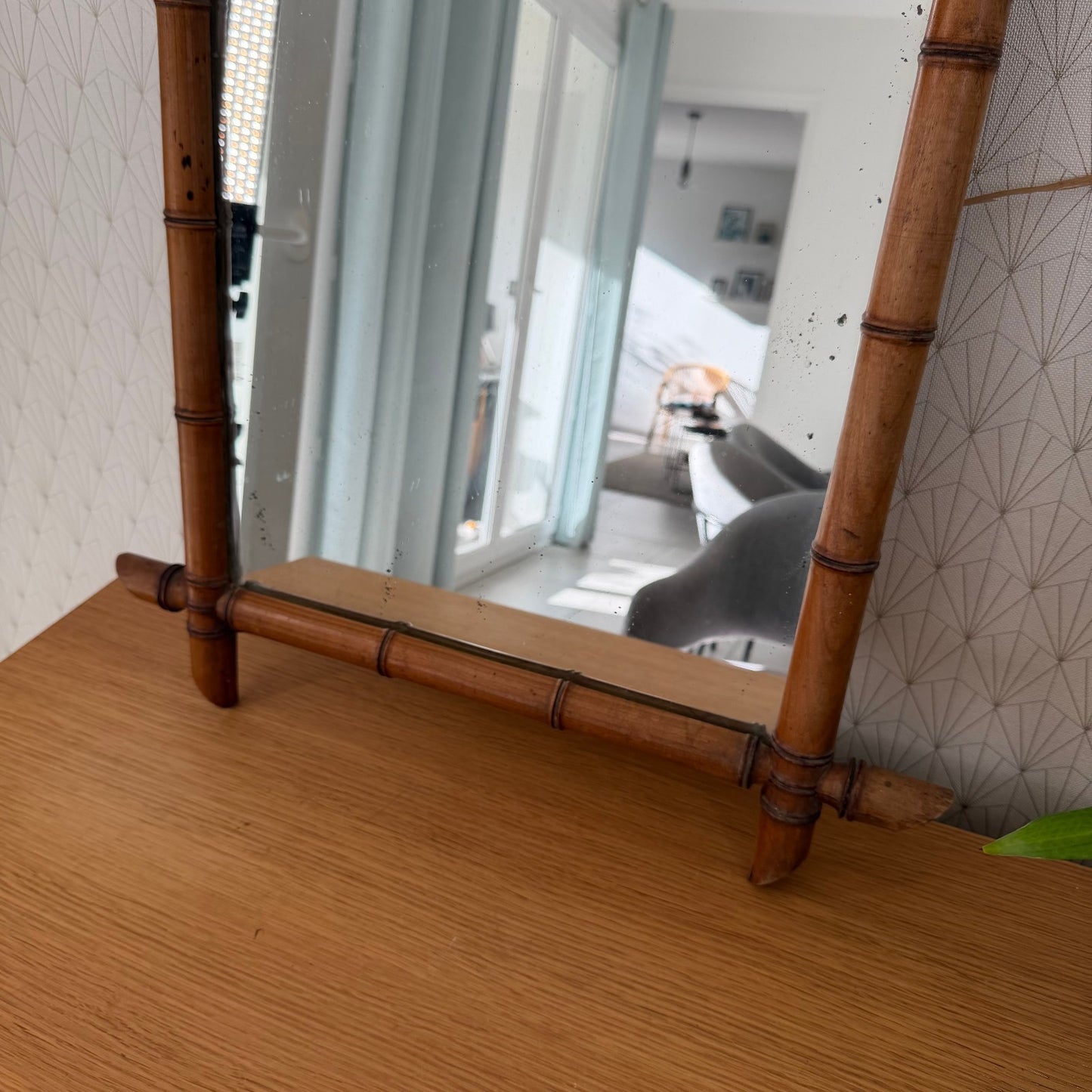 LARGE Vintage French wood faux bamboo  WALL-HANGING MIRROR 1112511