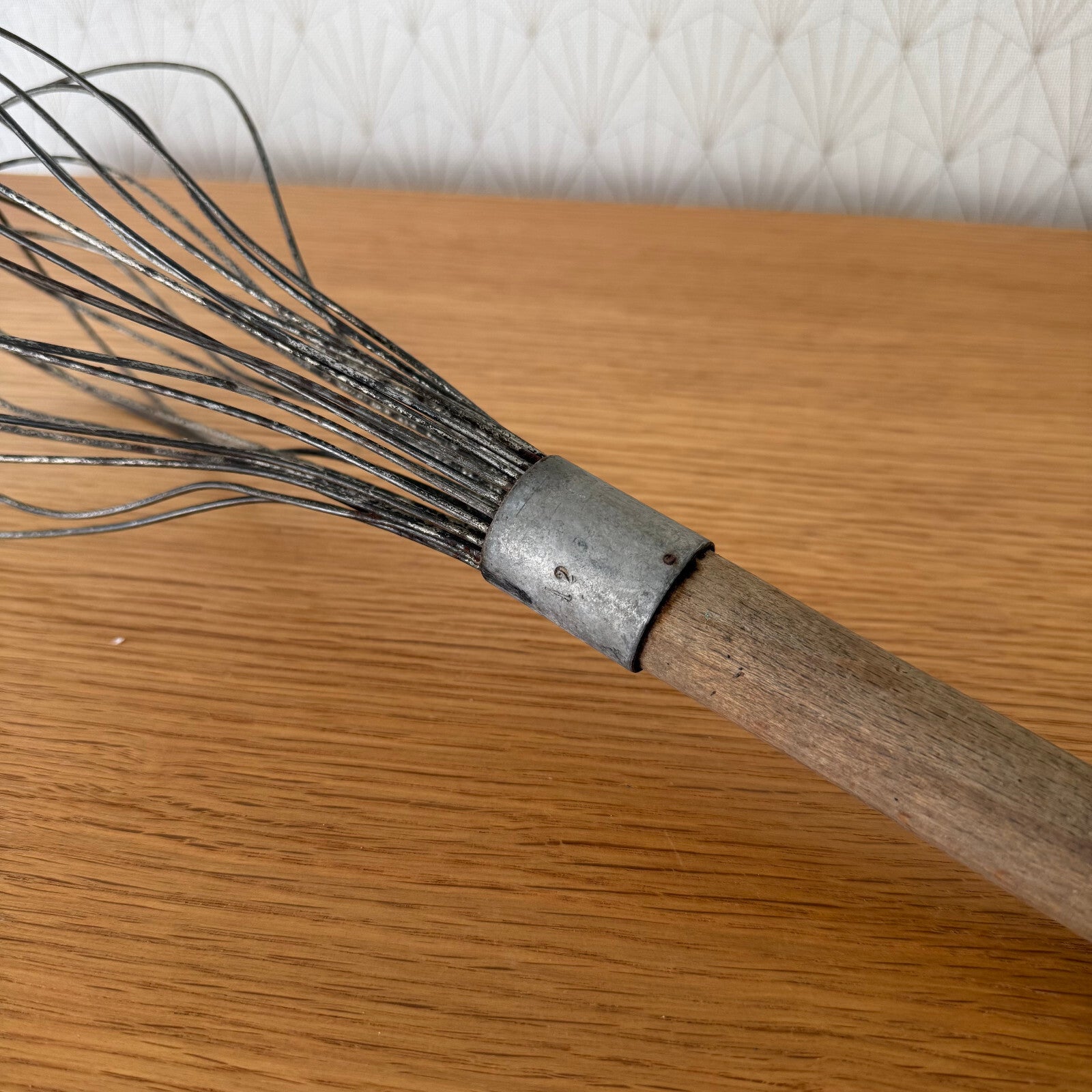 Vintage French Wire Whisk Wood Handle Professional Baker 15" 2704251 Unbranded