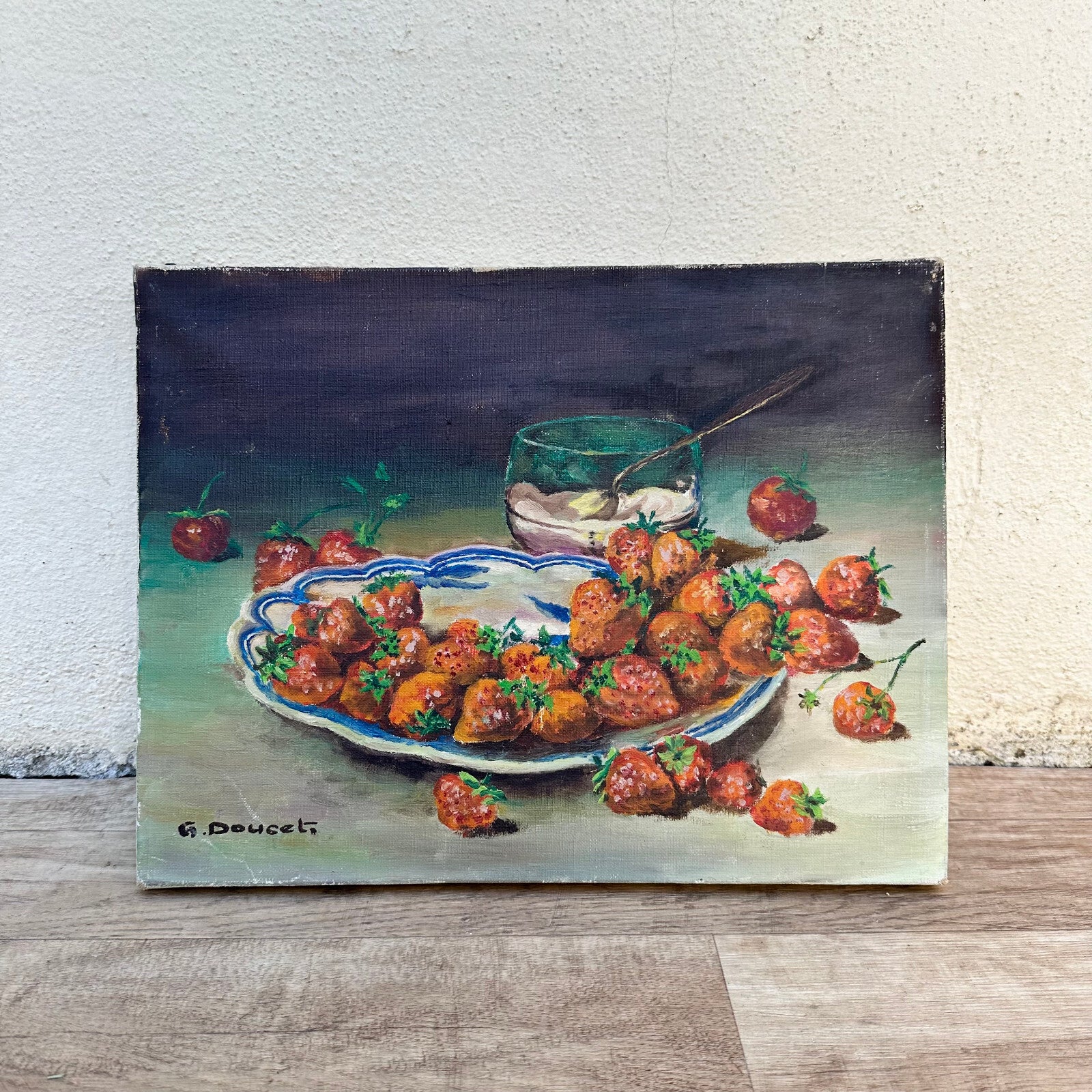 French Still Life Painting Strawberries Oil Canvas Signed G Doucet 24072314 Fleamarketfrance