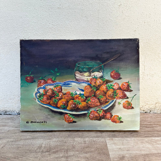 French Still Life Painting Strawberries Oil Canvas Signed G Doucet 24072314 Fleamarketfrance