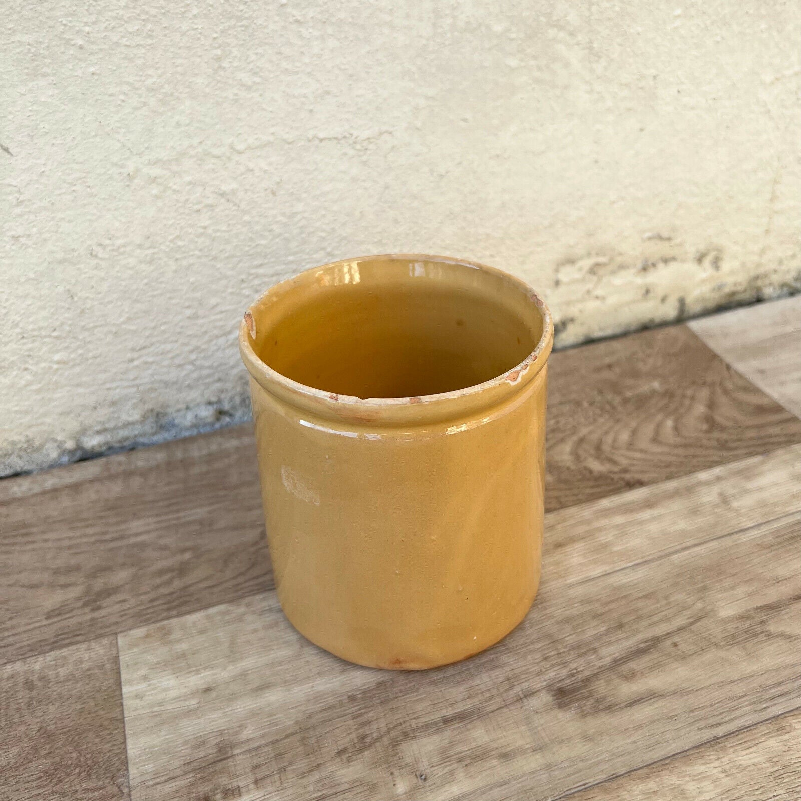 HANDMADE GLAZED YELLOW ANTIQUE FRENCH CONFIT POT SMALL TERRACOTTA 2502228 - Fleamarketfrance