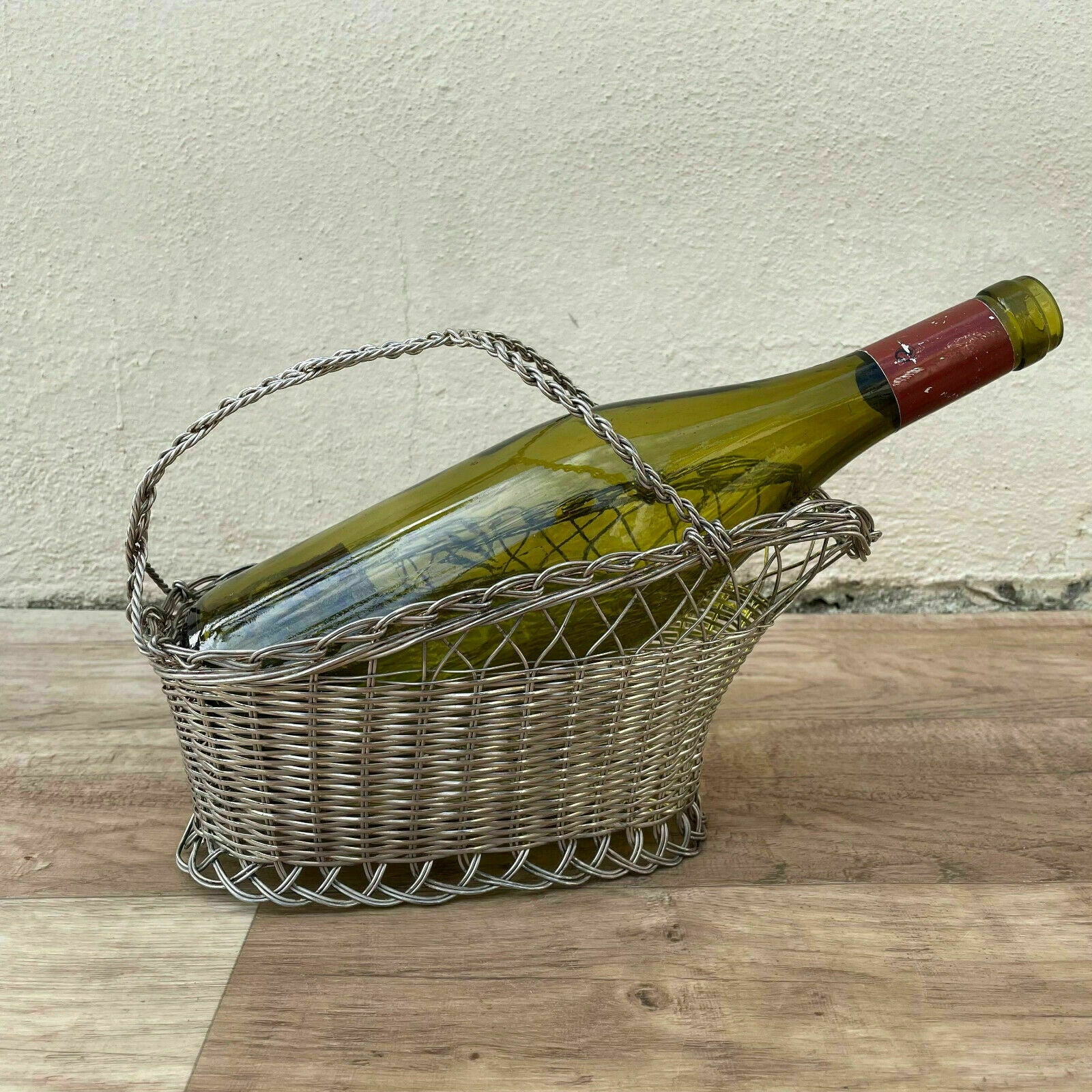 French Silver Wine Basket Bottle Holder Serving Display Vintage 2110213 Handmade