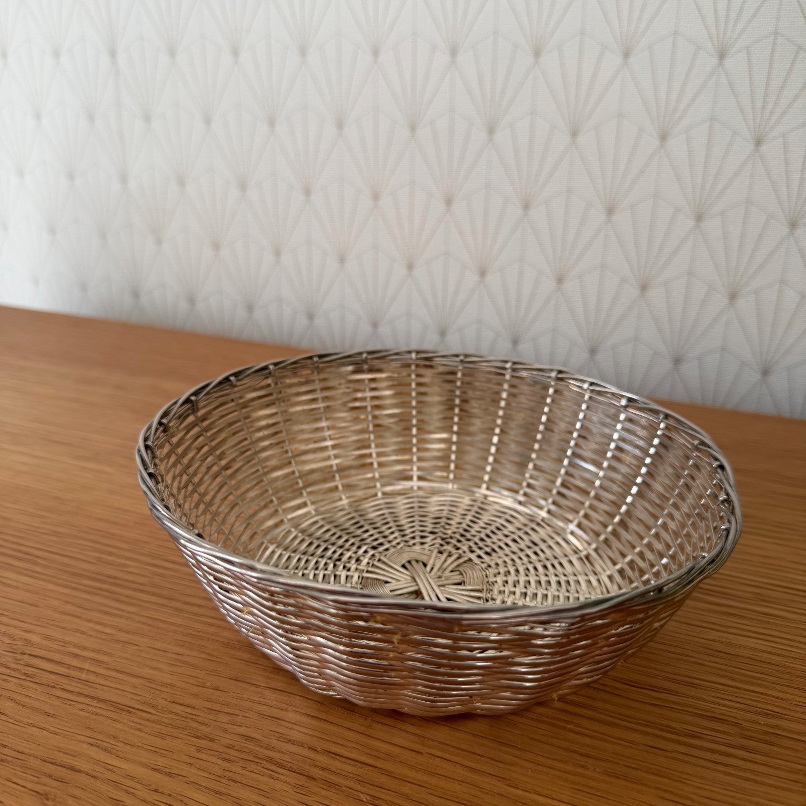 French Silverplated Bread Basket Vintage Woven Metal Bowl 2101266 Unbranded