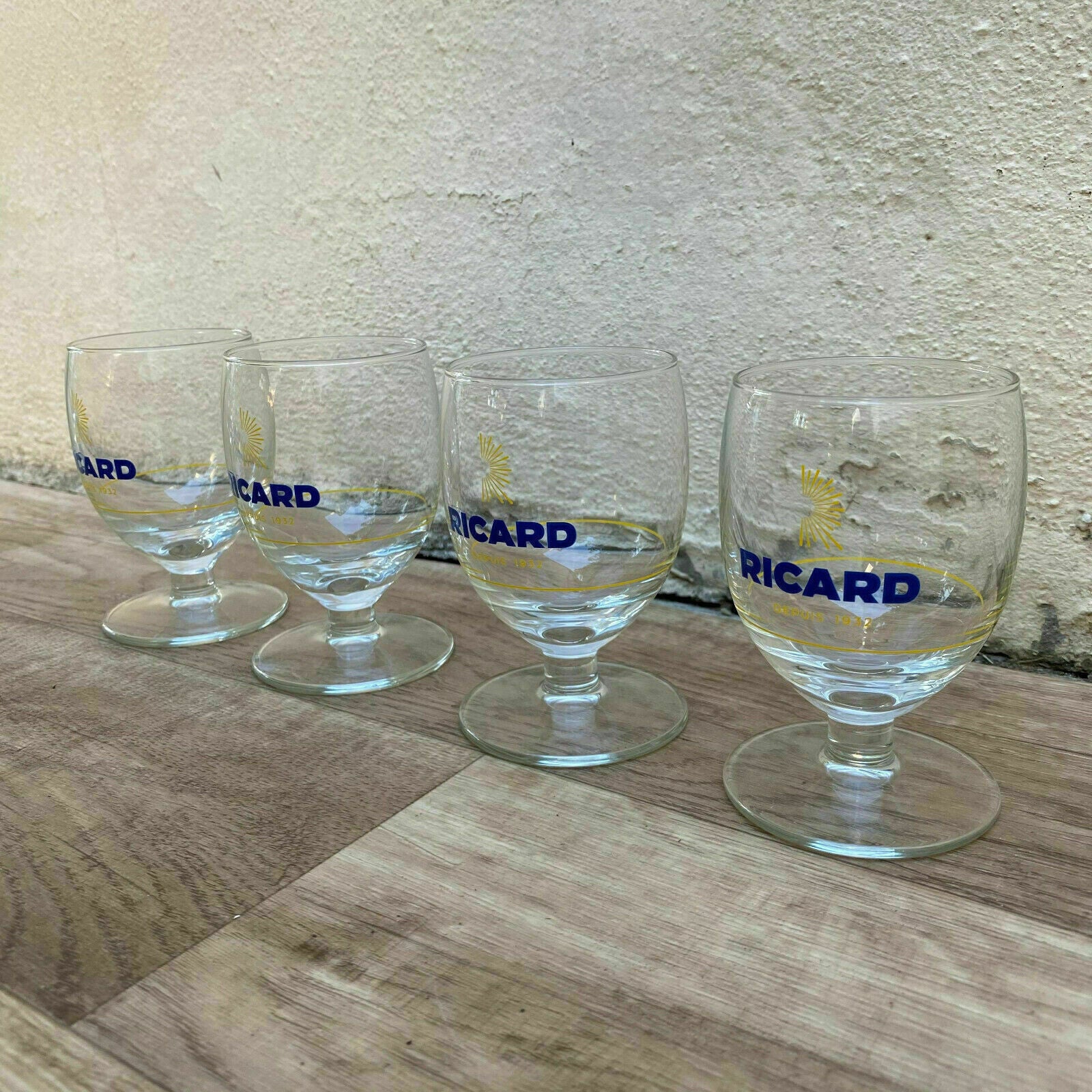 Vintage French Ricard Pastis Glasses Set of 4 Sunburst Logo Stemware 1001252 Ricard