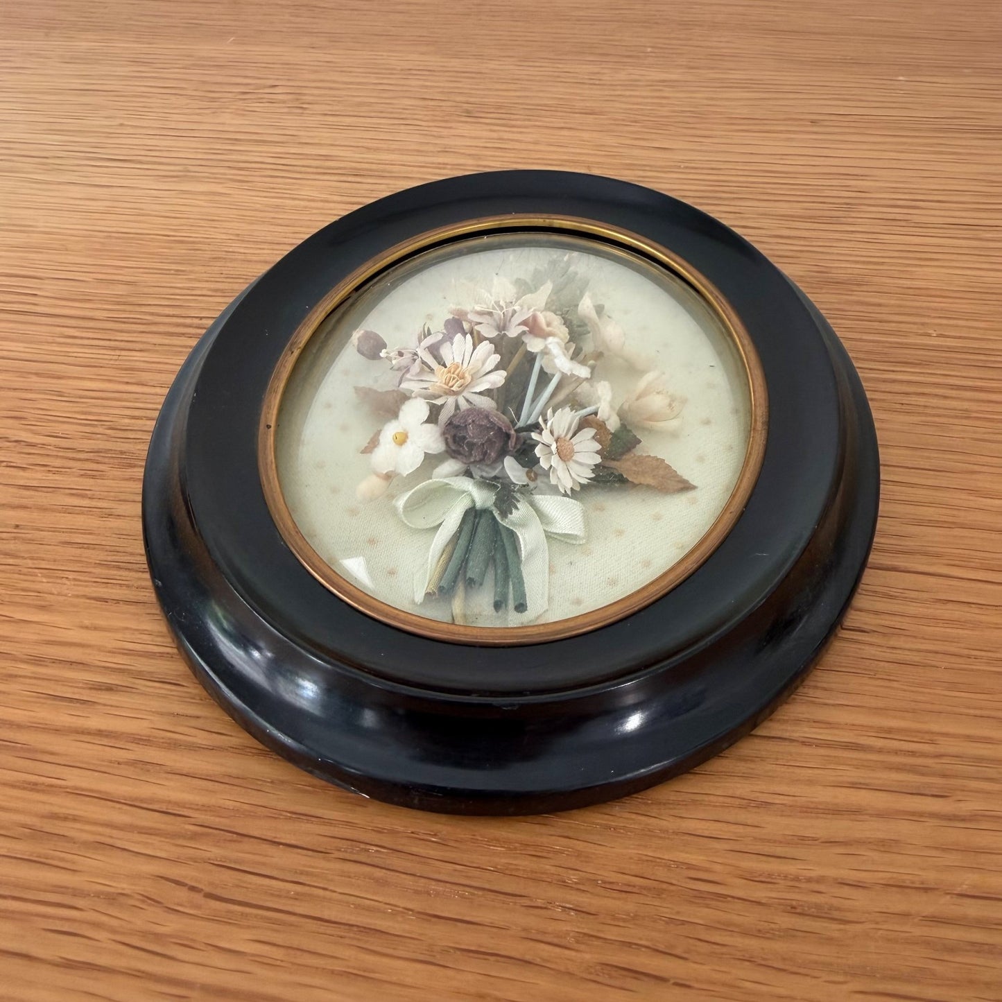 Antique French Napoleon III Silk Flower Reliquary Black Wood Frame 1408265 Fleamarketfrance