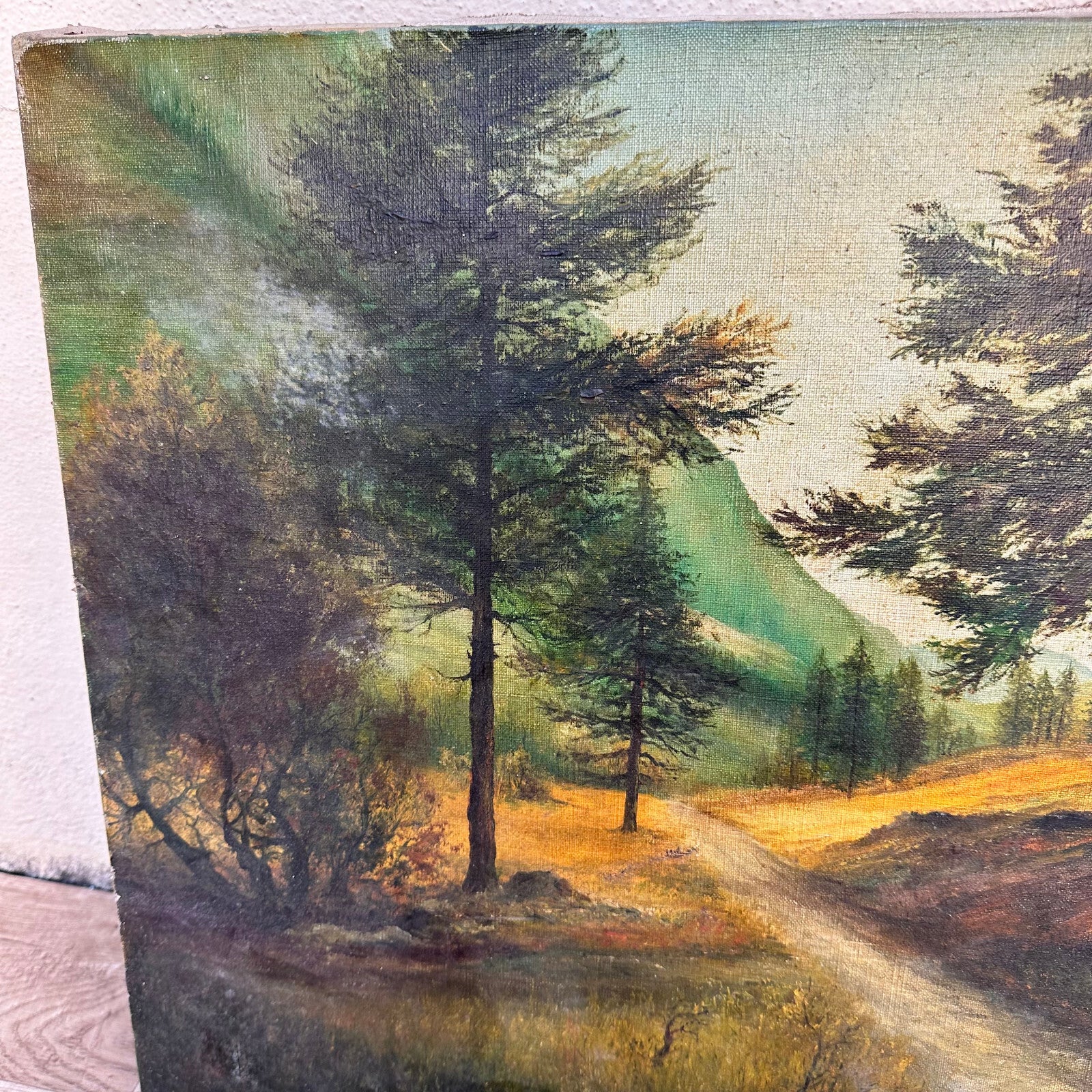 Antique French Landscape Painting Signed Oil Forest Mountain Scene 11082318 Fleamarketfrance