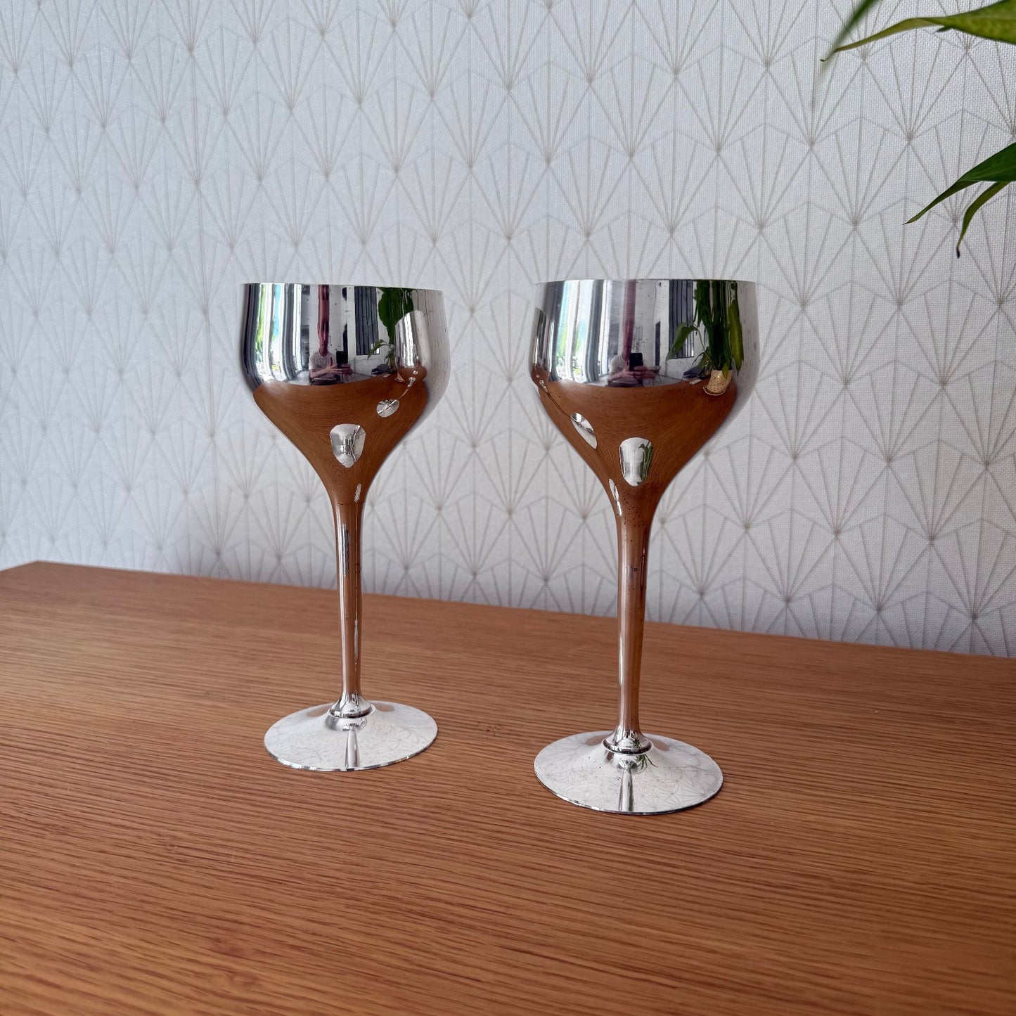 Vintage silver plated long stem Tulip wine Flutes set of 2 1807253