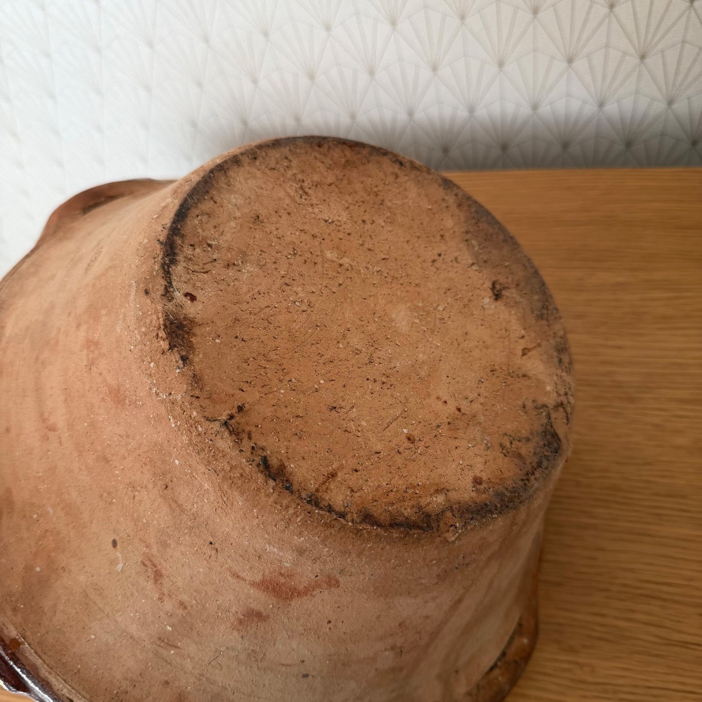 VINTAGE FRENCH GLAZED TERRACOTTA SALAD MIXING BOWL TERRINE TIAN 13 1/4" 0312253 Fleamarketfrance : French vintage and antique decor