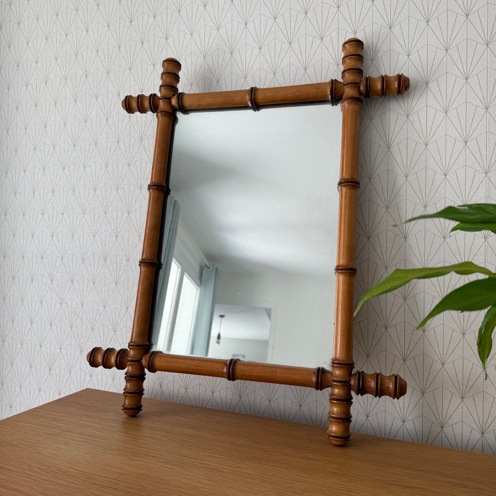 Vintage French wood faux bamboo WALL-HANGING MIRROR 1707252 Fleamarketfrance