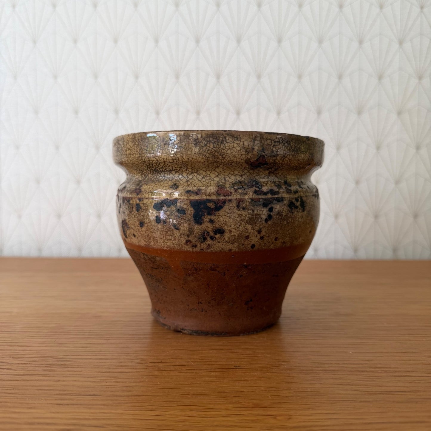 French Confit Pot Antique Glazed Terracotta Yellow Mustard 5.5" 2805268 Unmarked