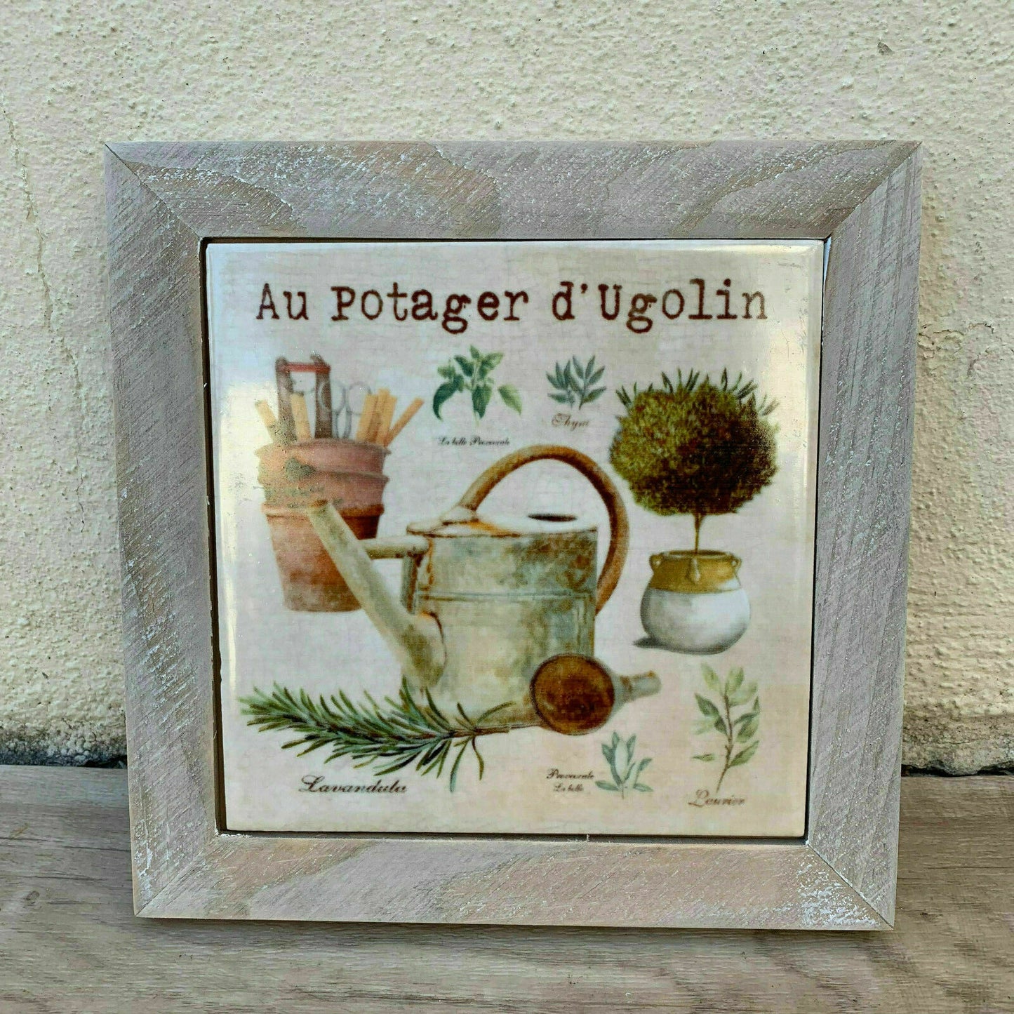 French Kitchen Trivet Provence Ceramic Tile Wood Frame Ugolin 2509212 Unbranded