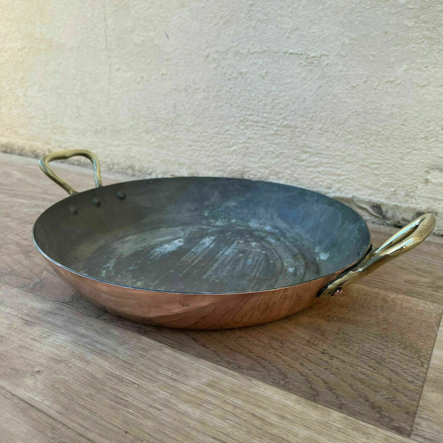 Vintage French round casserole/au Gratin pan lined copper 8 1/2" 04042121 - Fleamarketfrance