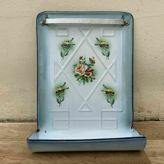 Vintage French Enamel Utensil Holder Blue Floral Wall Rack Kitchen 1107194 Fleamarketfrance