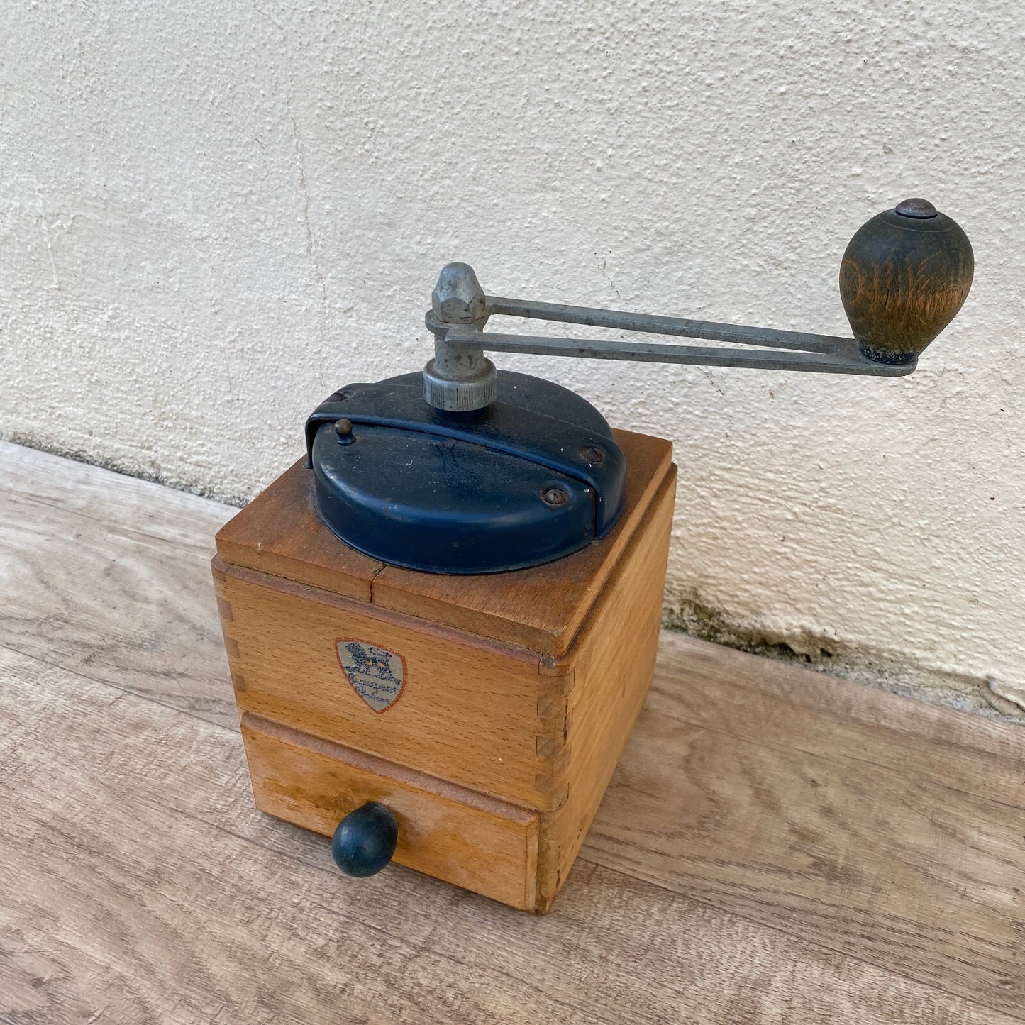Vintage Peugeot Coffee Grinder French Blue Cast Iron Wood Mill 05082222 Peugeot Freres