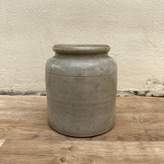 HANDMADE GLAZED GREY ANTIQUE FRENCH CONFIT POT STONEWARE 20112313 - Fleamarketfrance