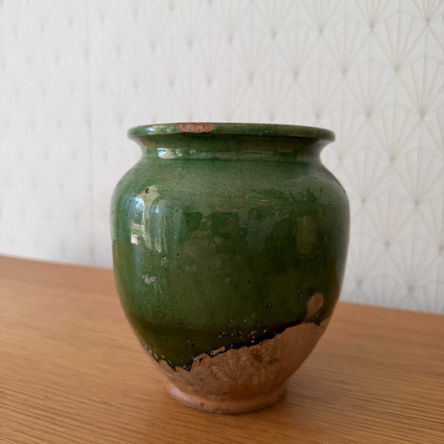 RARE HANDMADE GLAZED GREEN ANTIQUE FRENCH CONFIT POT SMALL TERRACOTTA 1912251 Unmarked