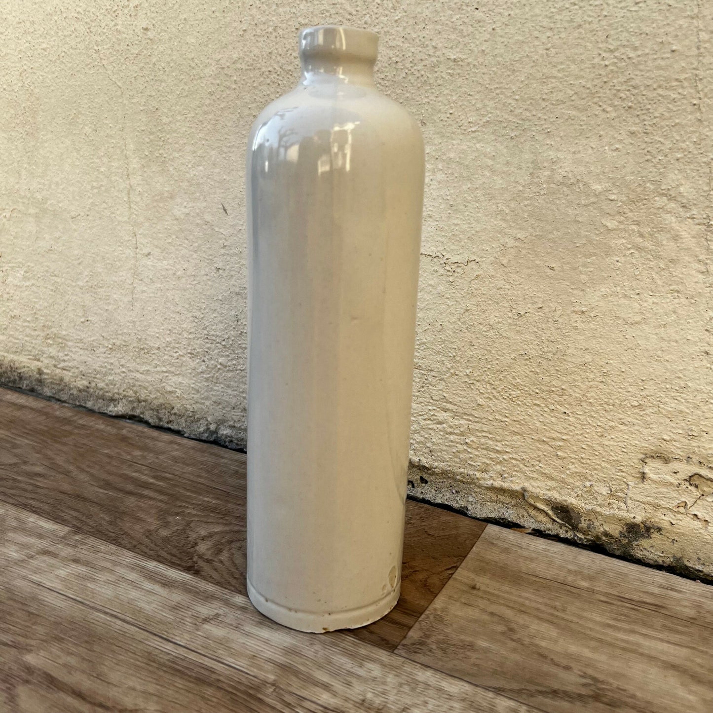 Antique French Stoneware Bottle Wine Jug Cream Glazed 9.5" 10022210 Unmarked