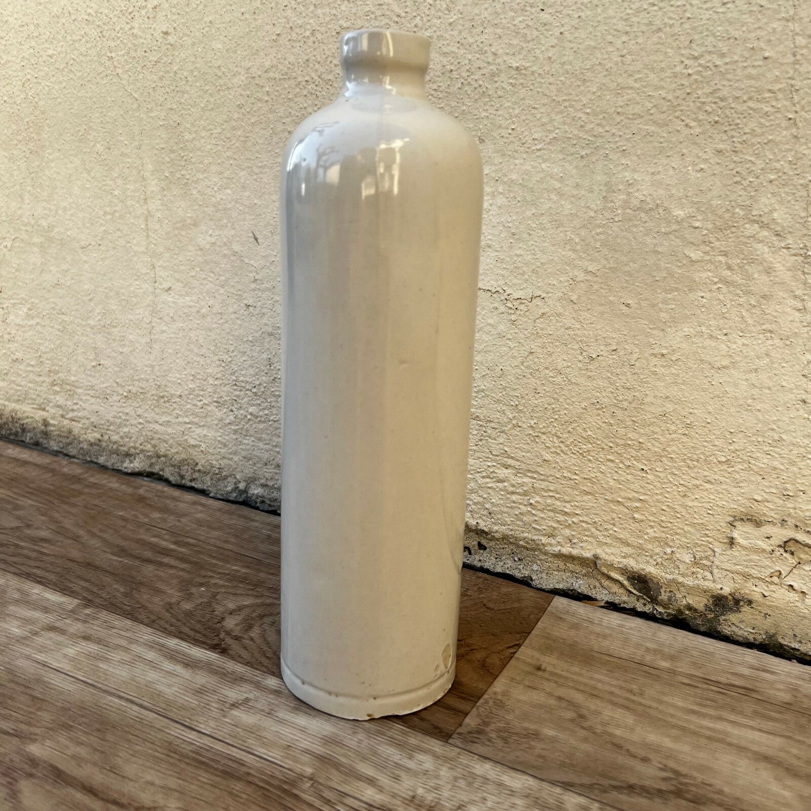 Antique French Stoneware Bottle Wine Jug Cream Glazed 9.5" 10022210 Unmarked