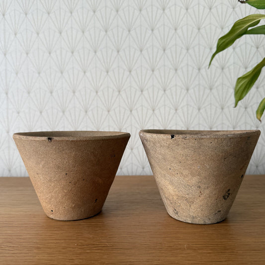 Vintage French Lot of 2 Terracotta Stoneware Pots Planter 2302251 - Fleamarketfrance