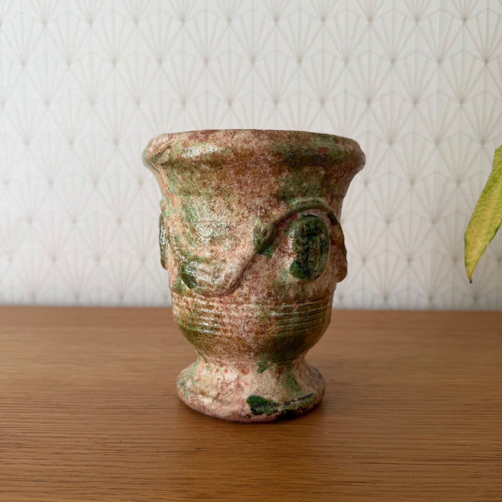 French Pottery Mortar Vessel Green Brown Glaze Anduze Style 28052612 Fleamarketfrance