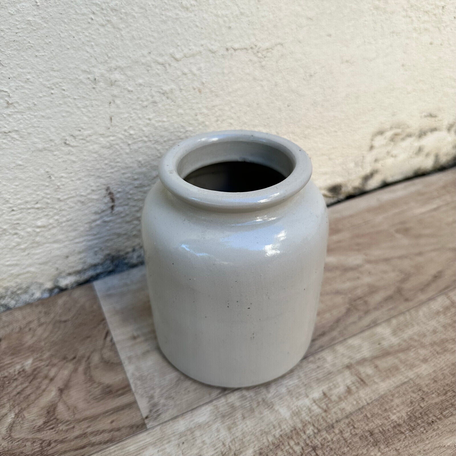 HANDMADE GLAZED GREY ANTIQUE FRENCH CONFIT POT STONEWARE MUSTARD 0112326 - Fleamarketfrance