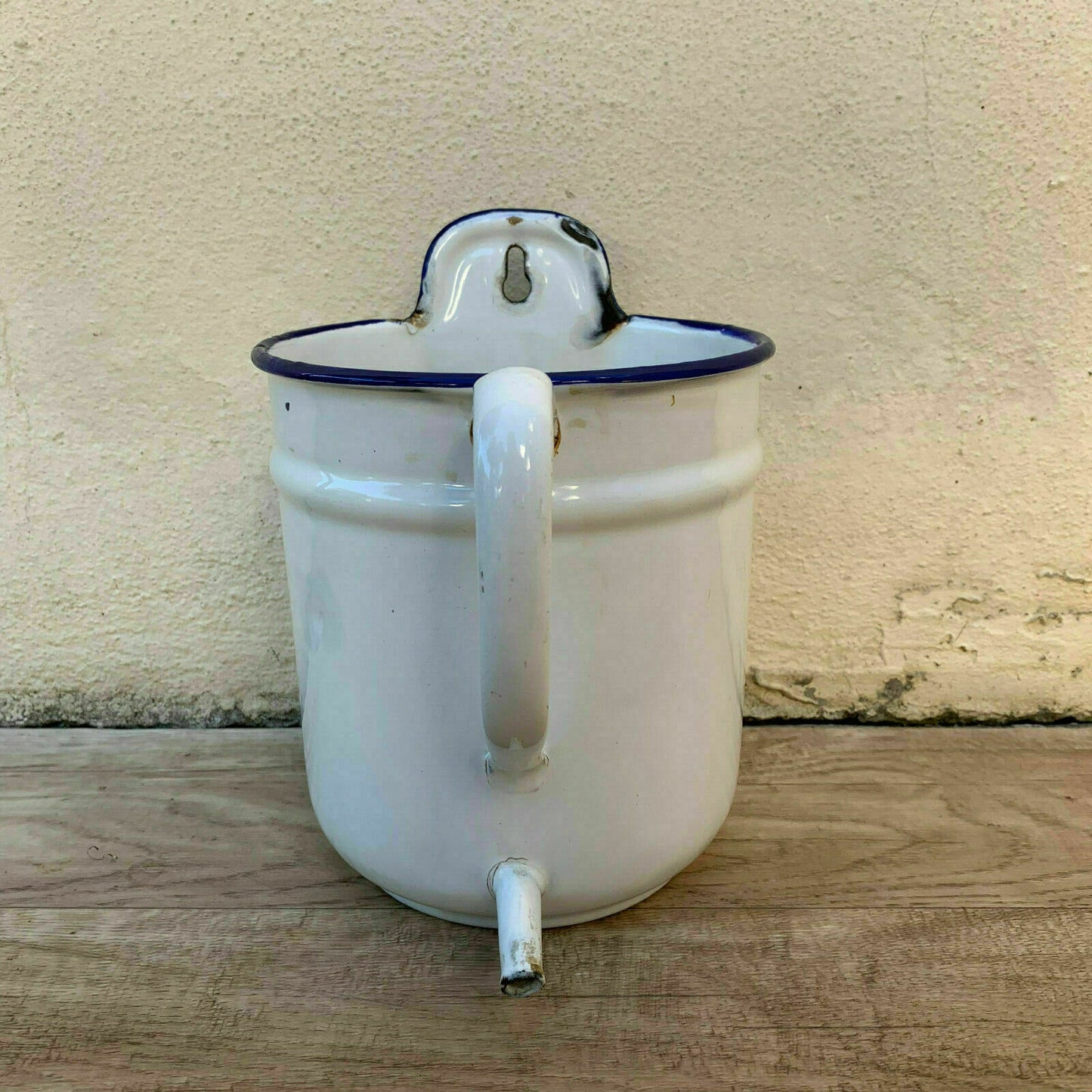 French Enamel Irrigator Vintage Medical White Blue Enamelware 10161917 Fleamarketfrance