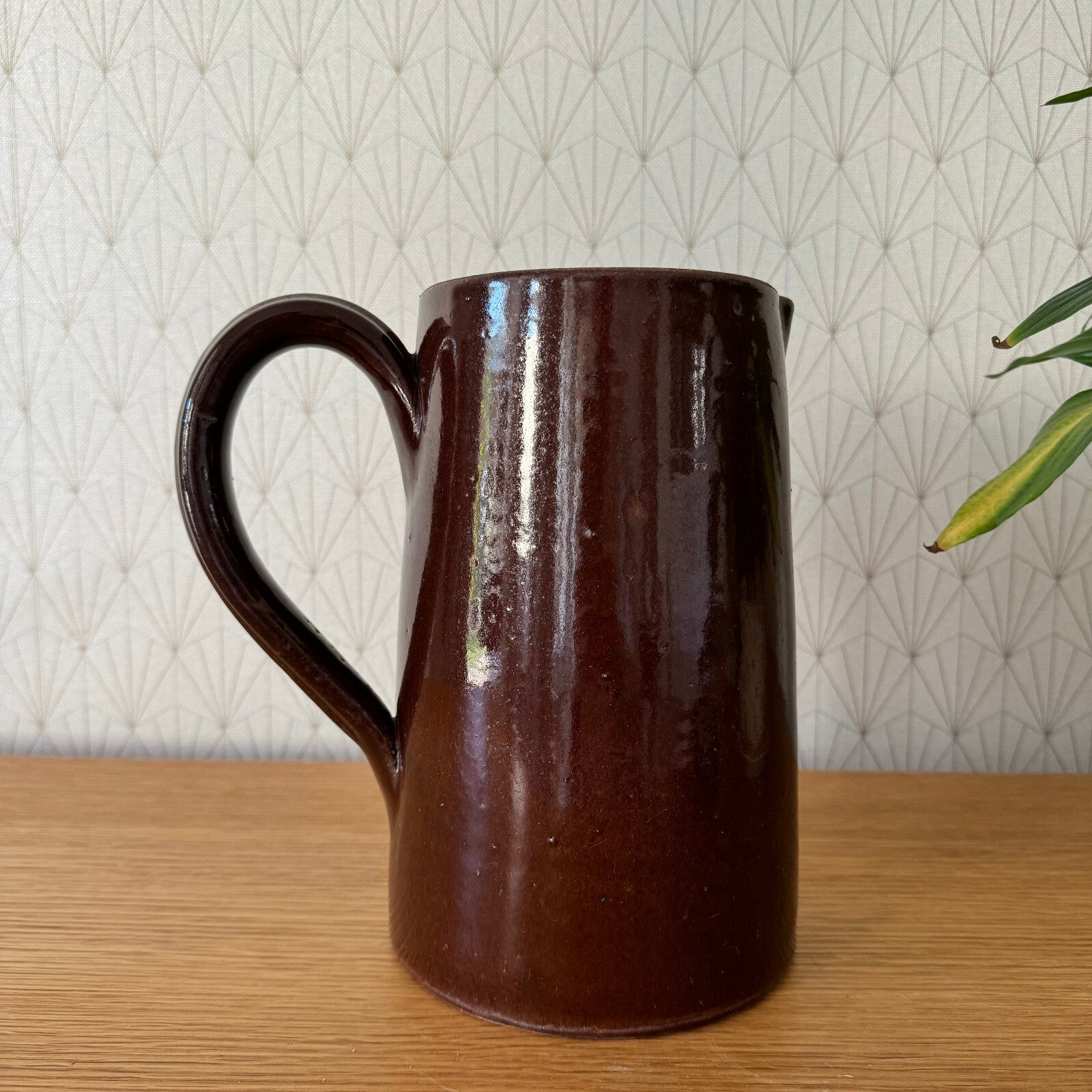 Vintage French Pottery Pitcher Brown Ceramic Jug Handmade 1950s 1904241 Unmarked