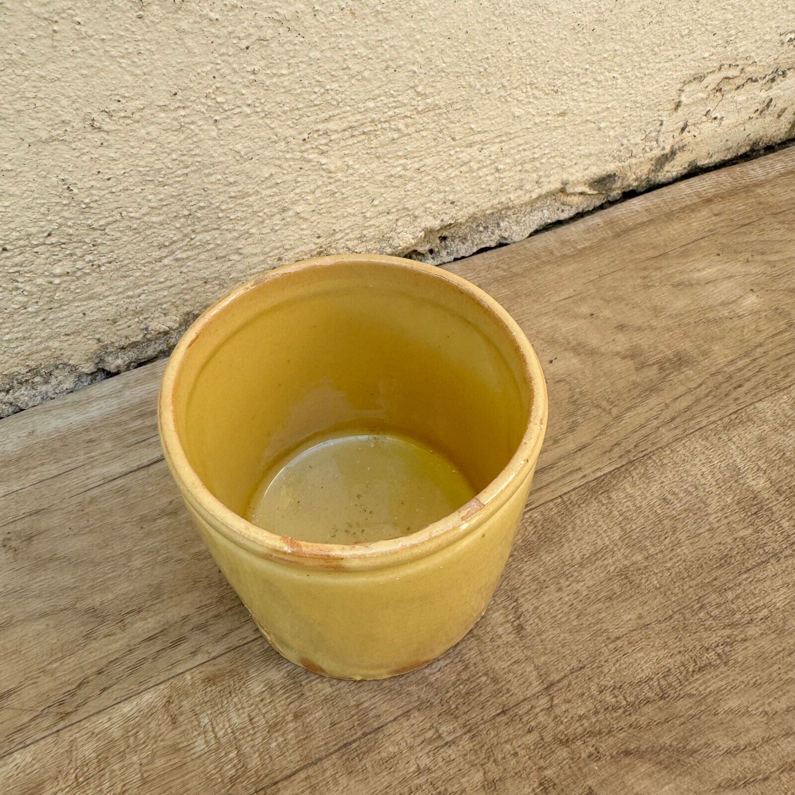 HANDMADE GLAZED YELLOW ANTIQUE FRENCH CONFIT JAM POT TERRACOTTA 09072415 - Fleamarketfrance