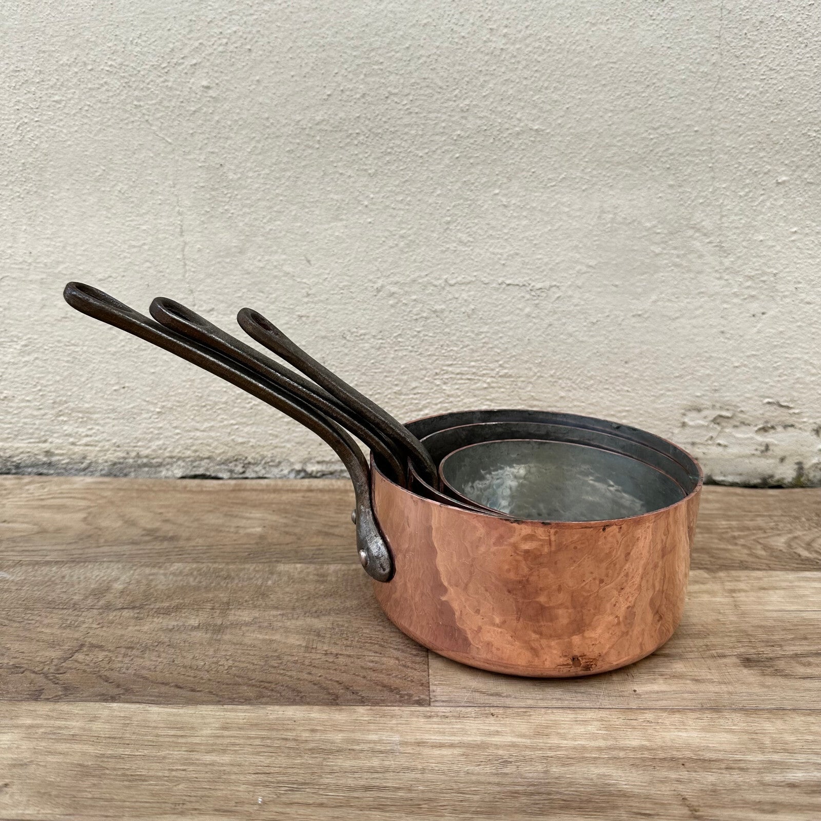 French Copper Saucepans Set 3 Vintage Professional Tin Lined 12092416 Unbranded