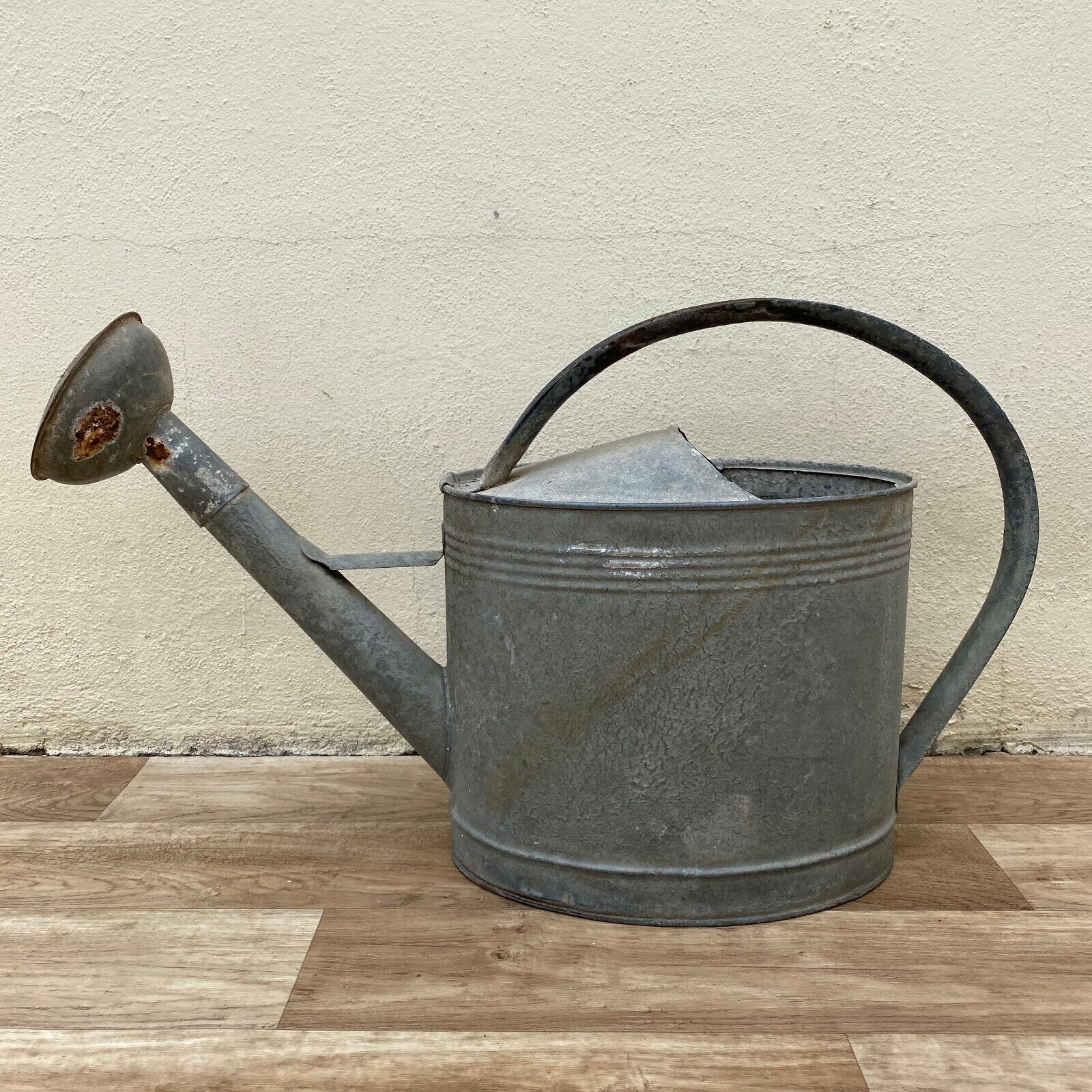 Vintage French Galvanized Zinc Metal Watering Can w/ a Large Loop Handle 0502253 - Fleamarketfrance