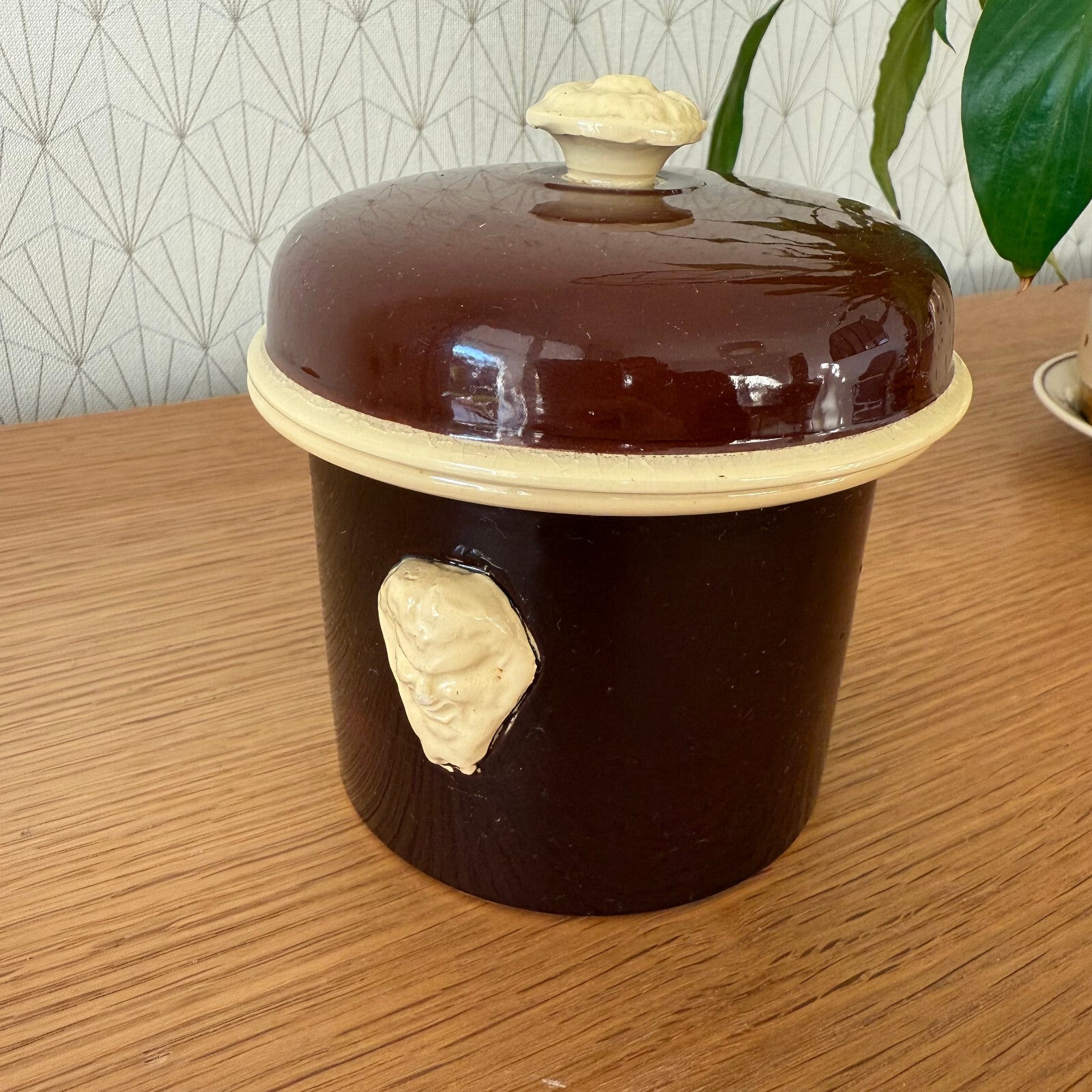 French Terrine Pot Brown Glazed Ceramic Foie Gras Crock Vintage 0112243 Le Chachet