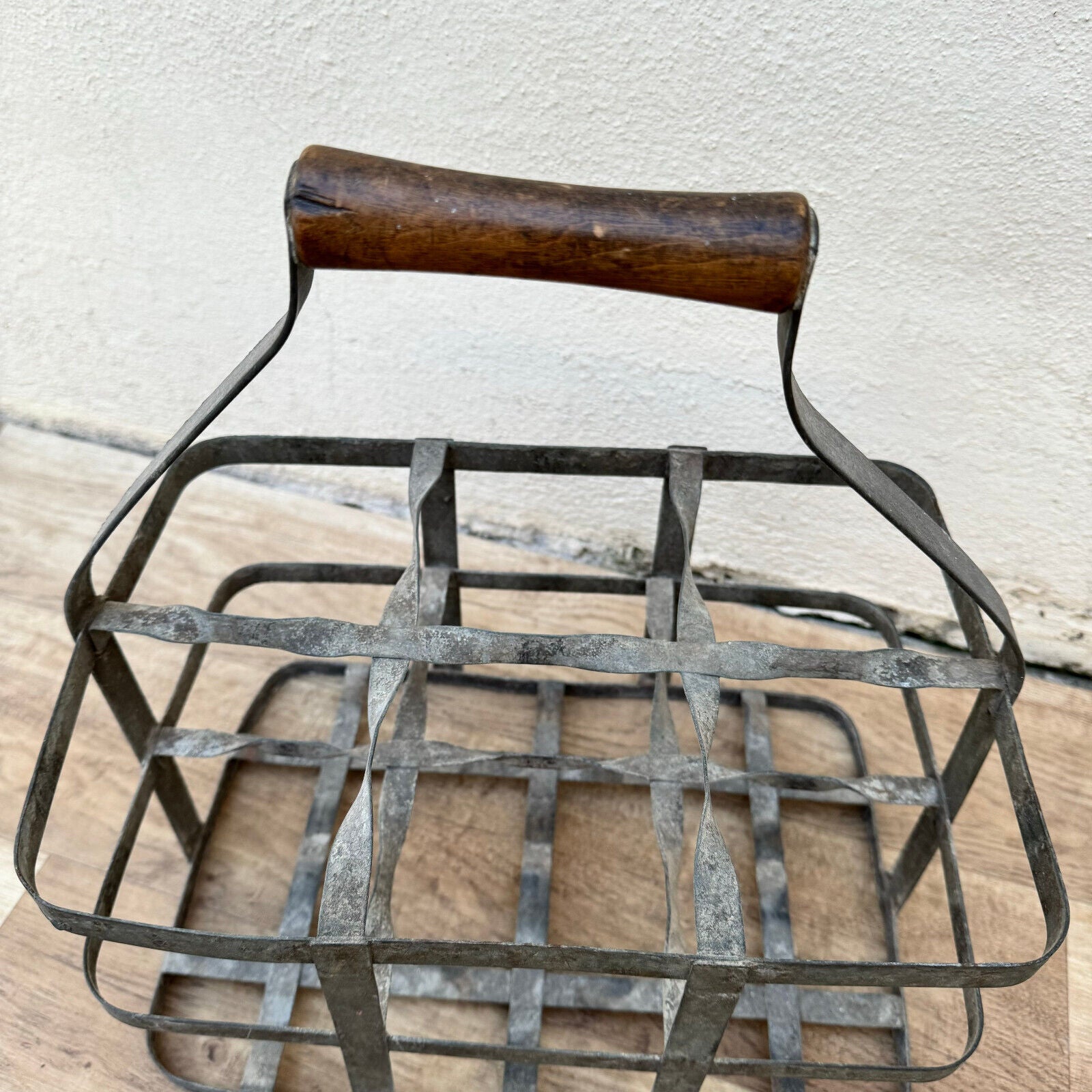 ANTIQUE VINTAGE FRENCH Zinc Metalware 6 Bottle Wine Carrier Basket 26042411 - Fleamarketfrance