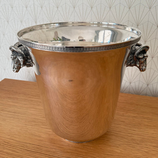 Vintage French Champagne Silverplate Ice Bucket Cooler RARE RAM HANDLES 1202251 - Fleamarketfrance