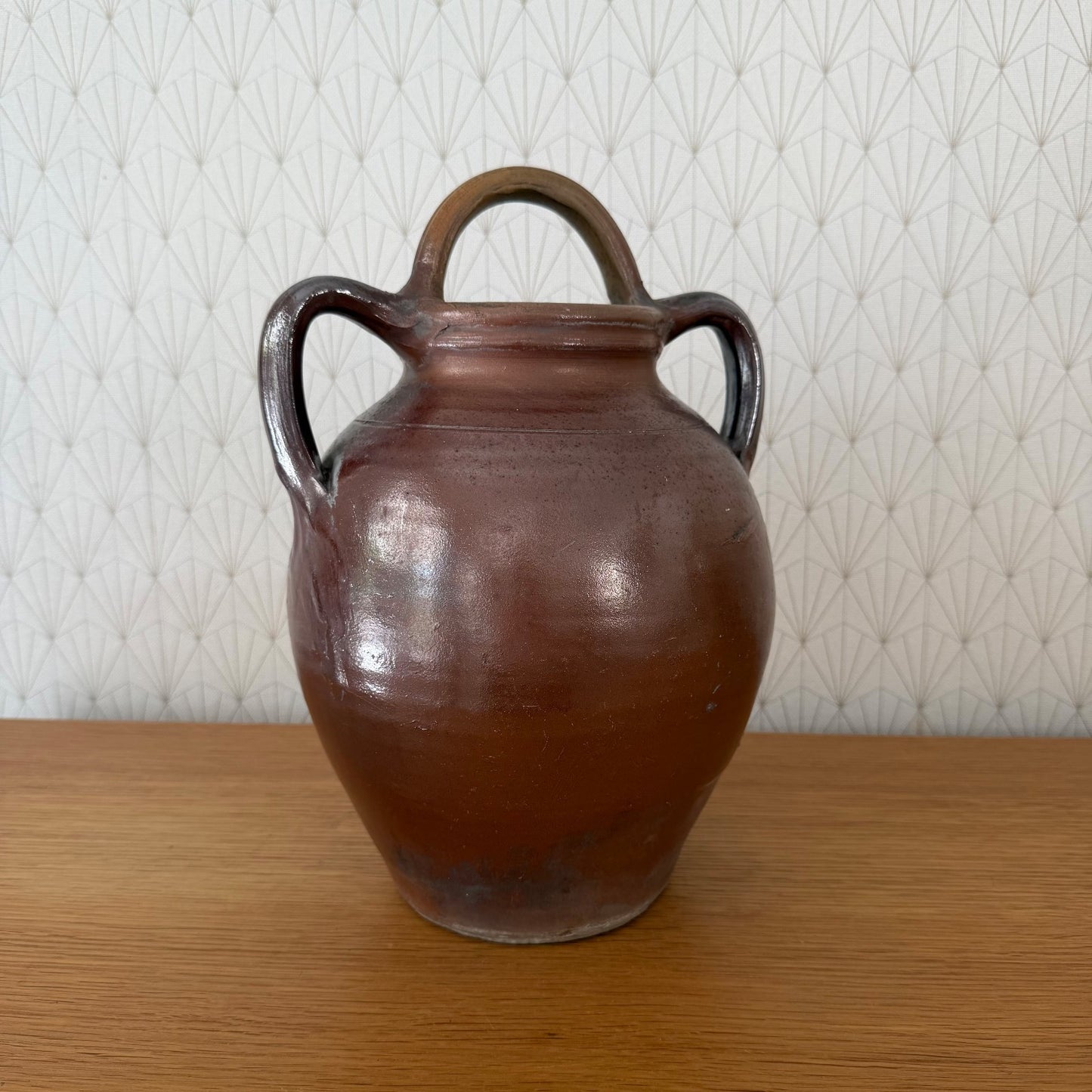 Antique French Stoneware Jug Handmade Earthenware Pitcher Pottery 04092617