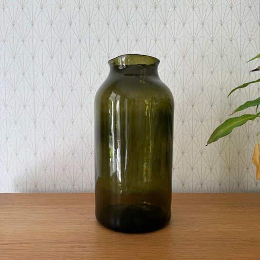 Antique French Hand Blown Green Glass Pickling Truffle Bocal Jar 12 1/4"08092512