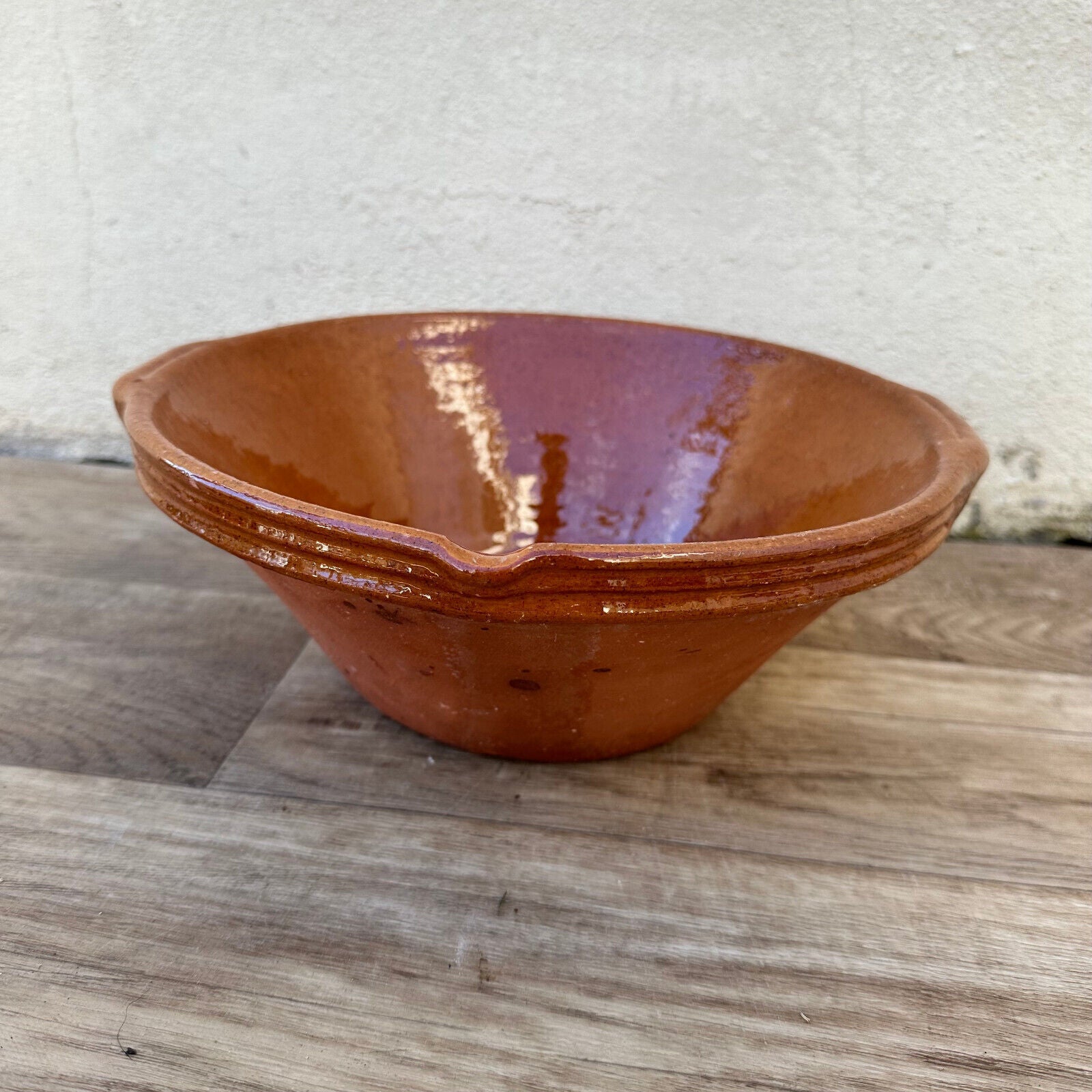 VINTAGE FRENCH GLAZED TERRACOTTA SALAD MIXING BOWL TERRINE TIAN 11" 12092424 - Fleamarketfrance