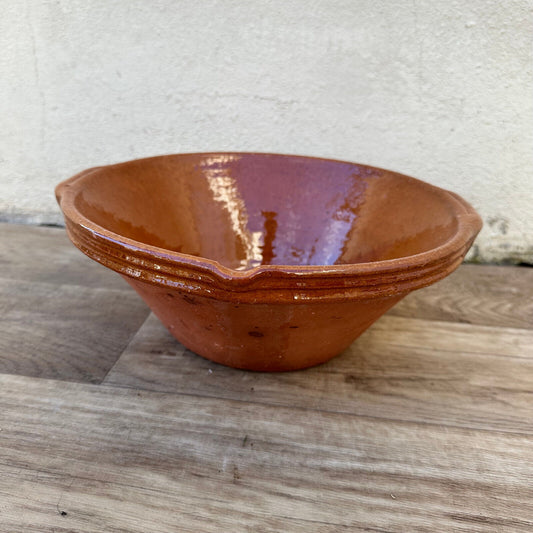 VINTAGE FRENCH GLAZED TERRACOTTA SALAD MIXING BOWL TERRINE TIAN 11" 12092424 - Fleamarketfrance