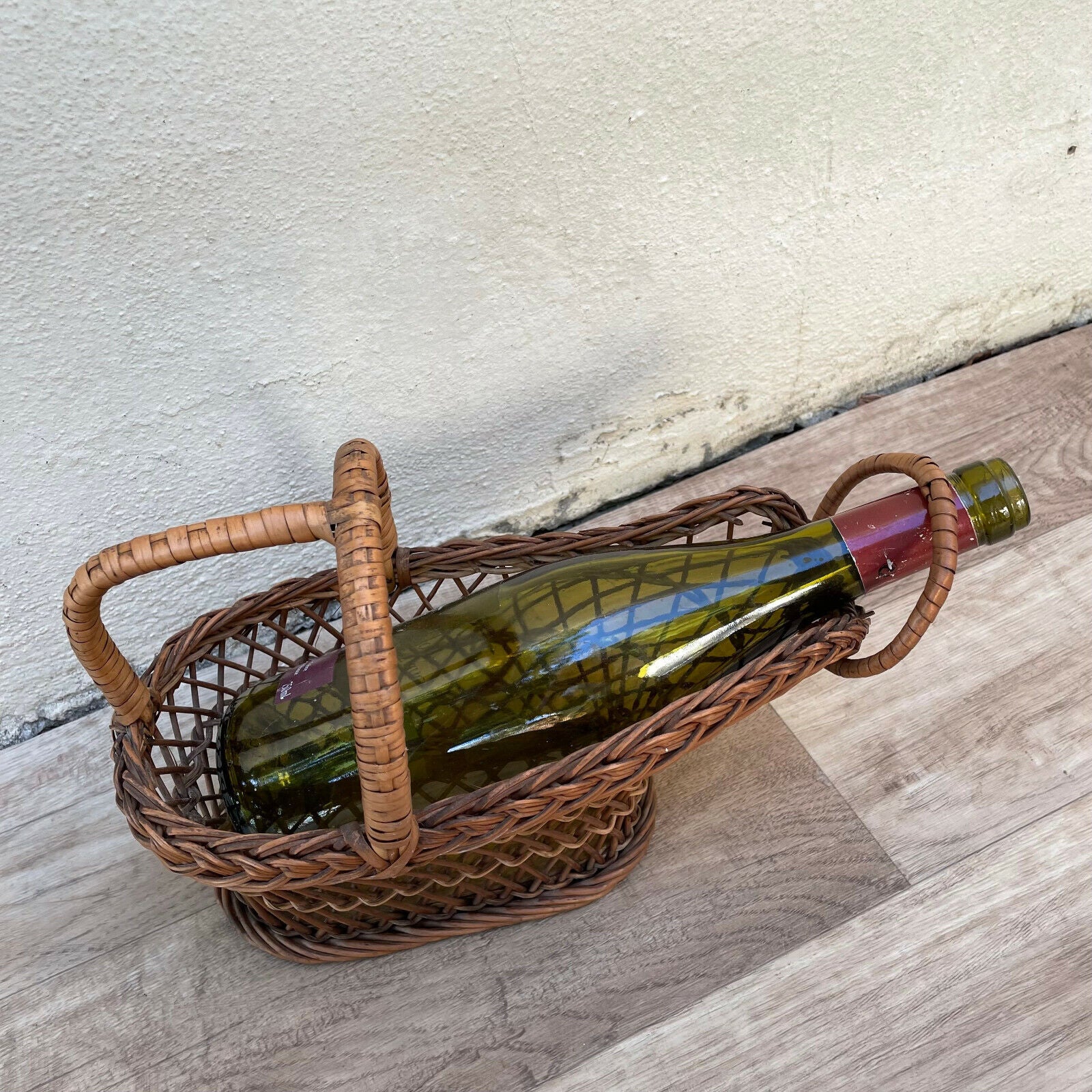 vintage french wine wicker rattan basket bottle holder 2402228 - Fleamarketfrance