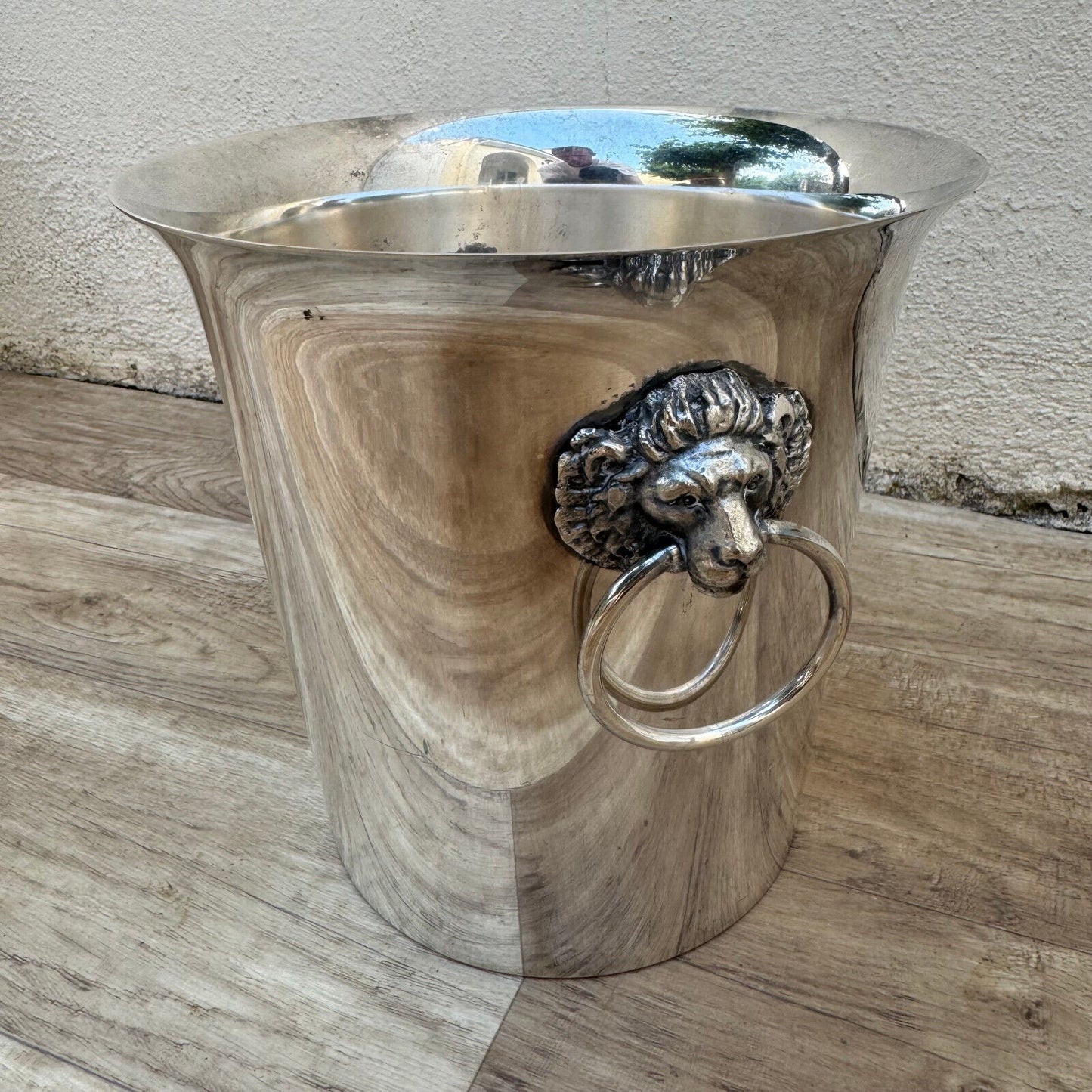 Vintage French Champagne Silverplate Ice Bucket Cooler Lion Head Handles 1012244 - Fleamarketfrance